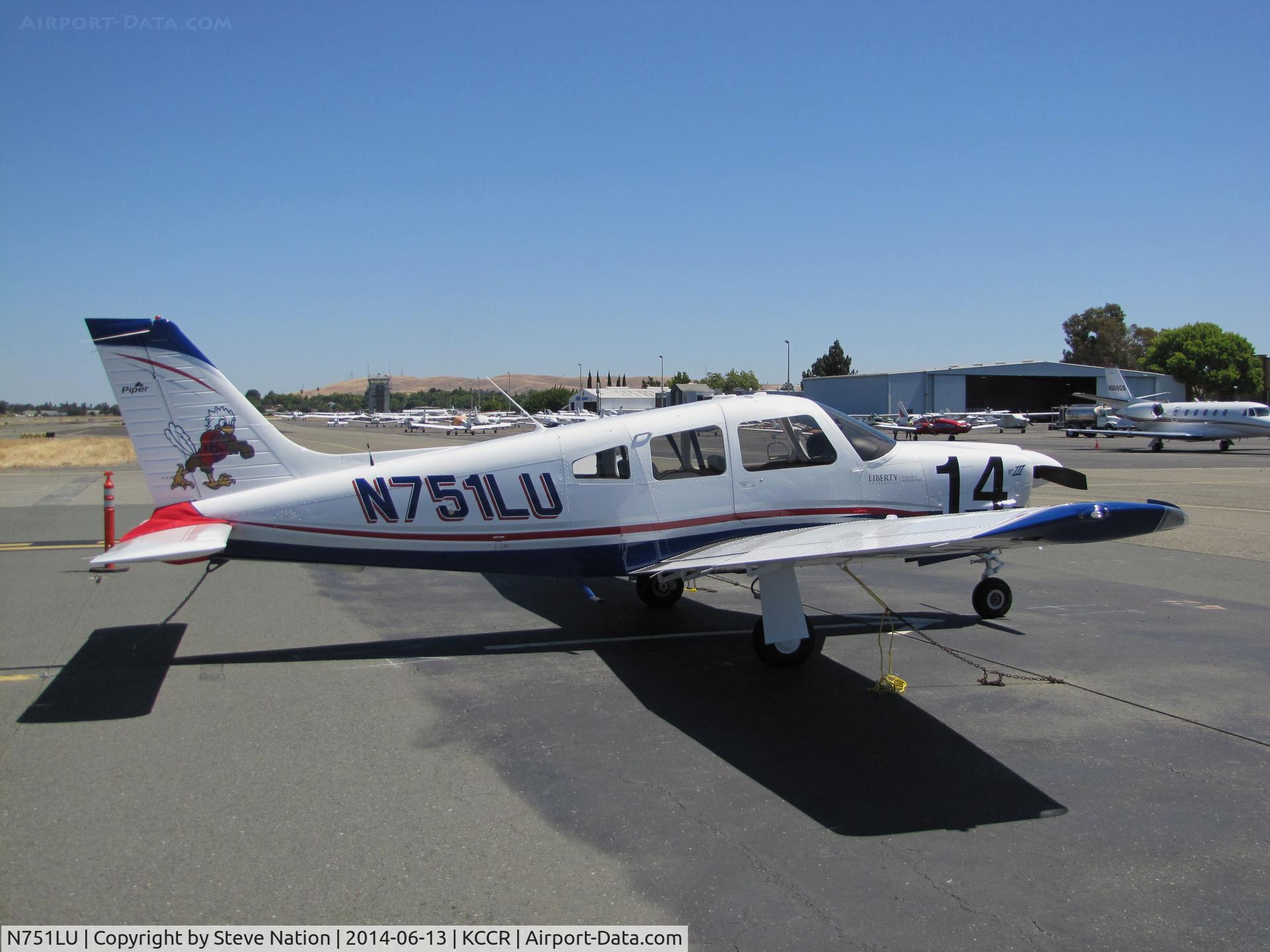 N751LU, 2013 Piper PA-28R-201 Cherokee Arrow III Cherokee Arrow III C/N 2844146, Liberty University 2013 Piper PA-28R-201 Cherokee Arrow III took part in 2014 Air Race Classic as race #14. Photo @ Concord, CA prior to start of the annual cross country event. Pilots Megan Grupp and Jessica Dyer, aka 