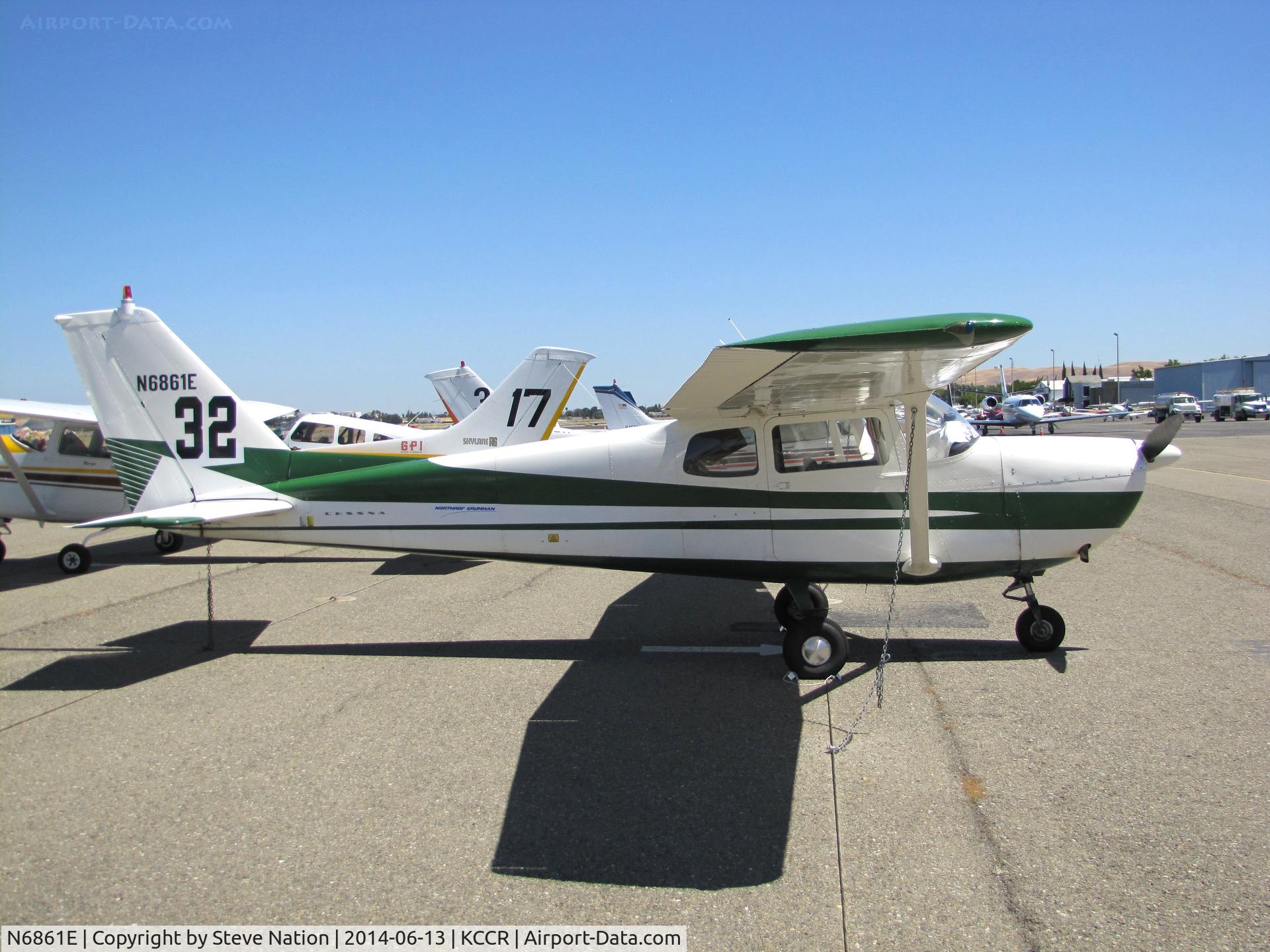 N6861E, 1959 Cessna 175A Skylark C/N 56361, Idaho-based 1959 Cessna 175A took part in the 2014 Air Race Classic as Race #32. Photo @ Buchanan Field, Concord, CA ready for the annual cross country event. Pilots were Sherry Kandle and Joan Monica Weyhe aka 