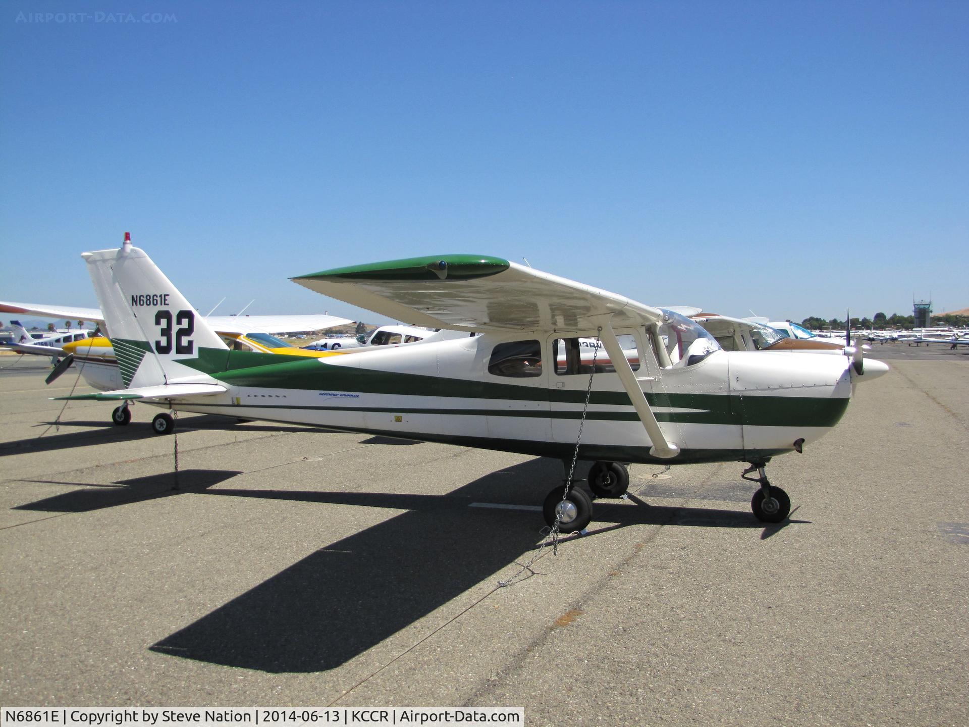 N6861E, 1959 Cessna 175A Skylark C/N 56361, Idaho-based 1959 Cessna 175A took part in the 2014 Air Race Classic as Race #32. Photo @ Buchanan Field, Concord, CA ready for the annual cross country event. Pilots were Sherry Kandle and Joan Monica Weyhe aka 