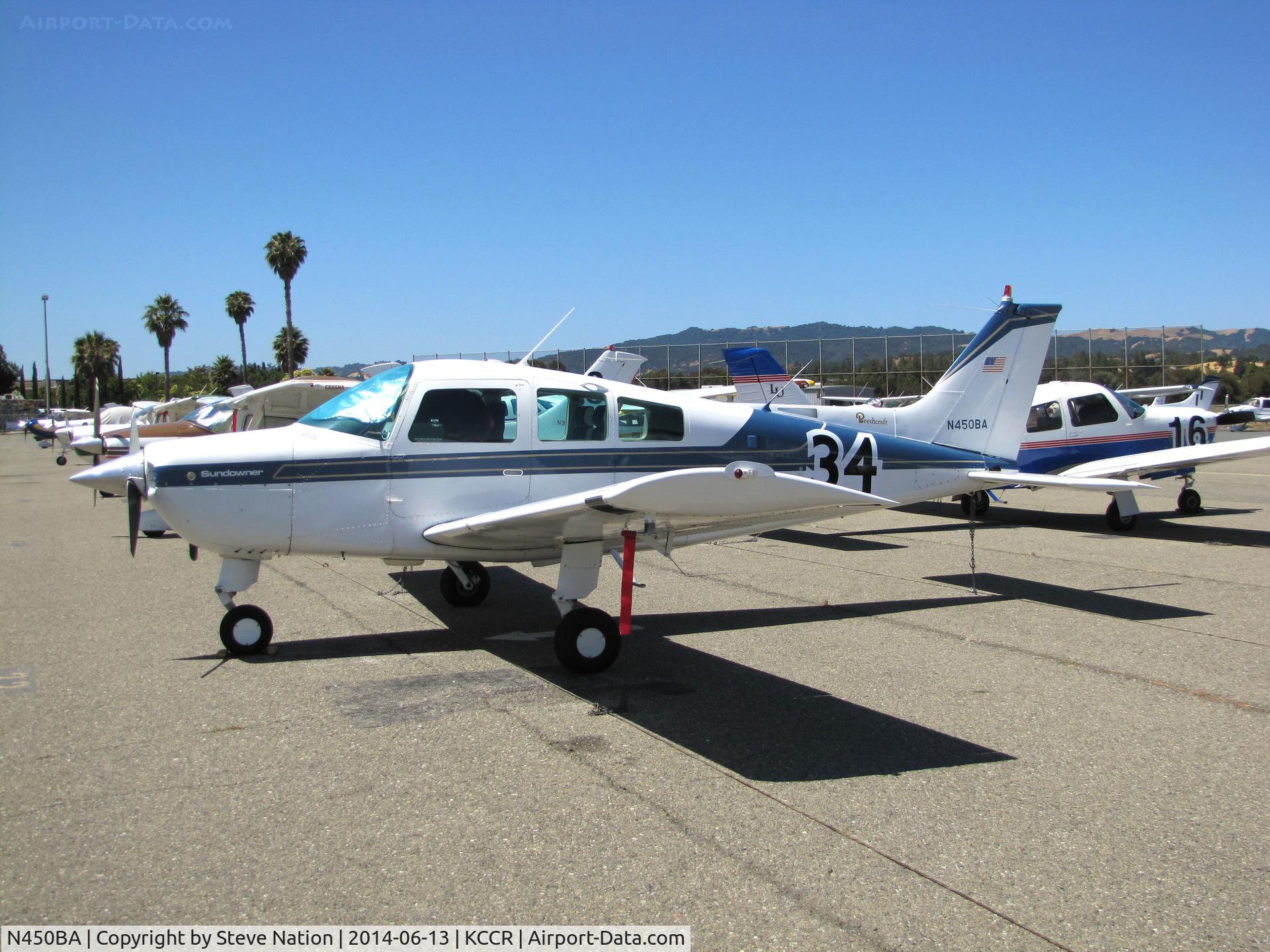 N450BA, 1981 Beech C23 Sundowner 180 C/N M-2342, New York-based 1981 Beech C23 Sundowner took part in 2014 Air Race Classic as Race #34. Photo @ Buchanan Field, Concord, CA with #34 applied prior to start of the cross country race. Pilots were Sue Jones & Minnetta Gardinier aka 