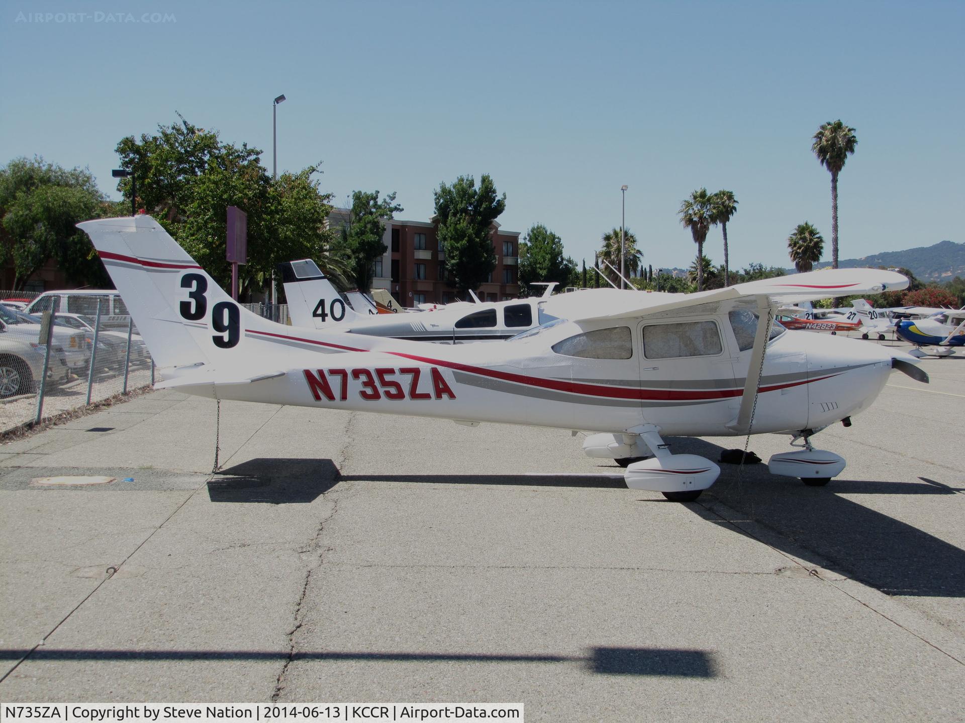 N735ZA, 1977 Cessna 182Q Skylane C/N 18265804, SF Bay Area-based 1977 Cessna 182Q Skylane took part in 2014 Air Race Classic as Race #39. Photo at Buchanan Field, concord, CA before start of the cross country event. Pilots were Marcie Smith and Nancy Sliwa.