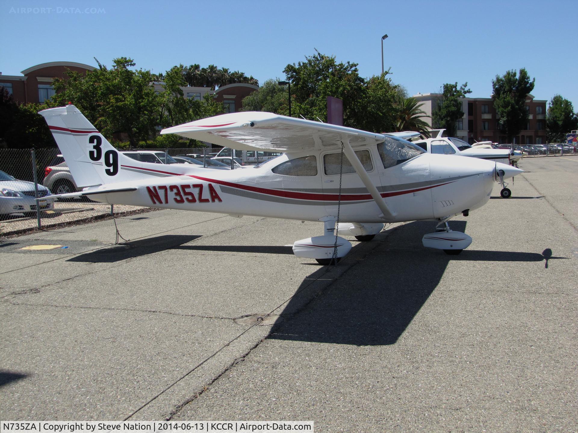 N735ZA, 1977 Cessna 182Q Skylane C/N 18265804, SF Bay Area-based 1977 Cessna 182Q Skylane took part in 2014 Air Race Classic as Race #39. Photo at Buchanan Field, concord, CA before start of the cross country event. Pilots were Marcie Smith and Nancy Sliwa.