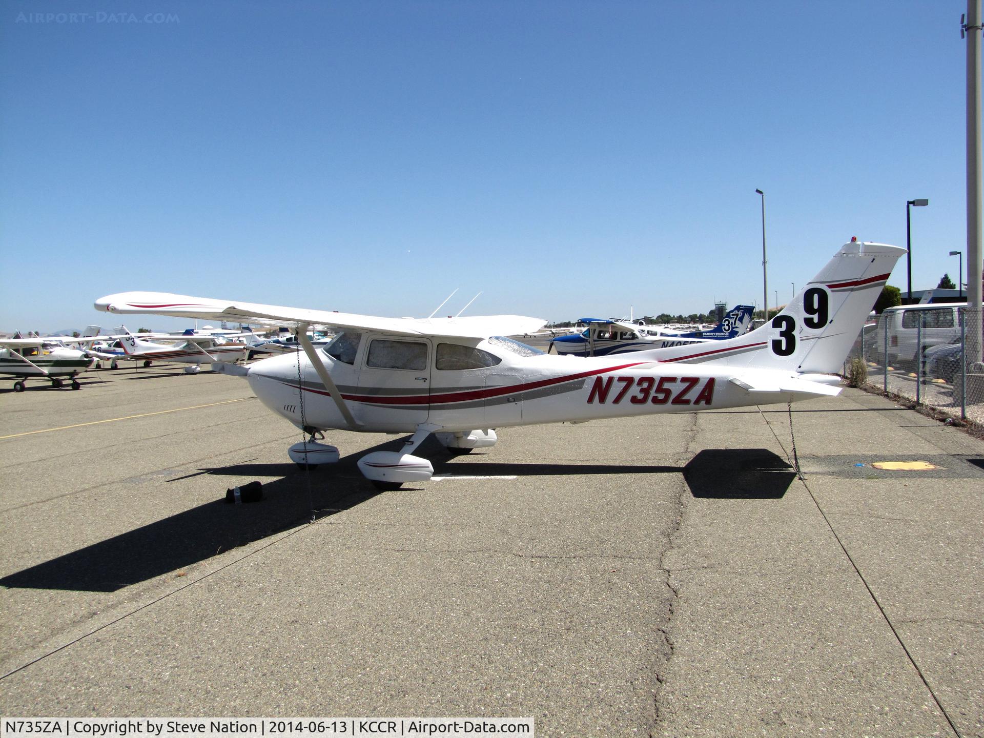 N735ZA, 1977 Cessna 182Q Skylane C/N 18265804, SF Bay Area-based 1977 Cessna 182Q Skylane took part in 2014 Air Race Classic as Race #39. Photo at Buchanan Field, concord, CA before start of the cross country event. Pilots were Marcie Smith and Nancy Sliwa.