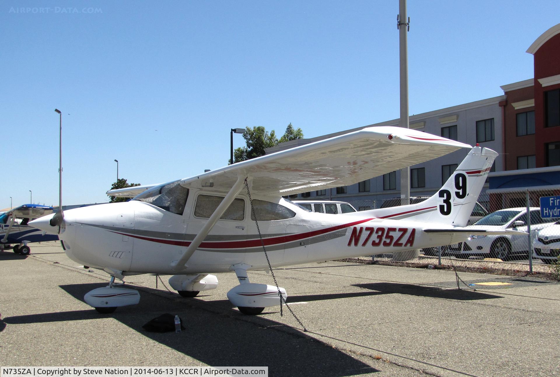 N735ZA, 1977 Cessna 182Q Skylane C/N 18265804, SF Bay Area-based 1977 Cessna 182Q Skylane took part in 2014 Air Race Classic as Race #39. Photo at Buchanan Field, concord, CA before start of the cross country event. Pilots were Marcie Smith and Nancy Sliwa.
