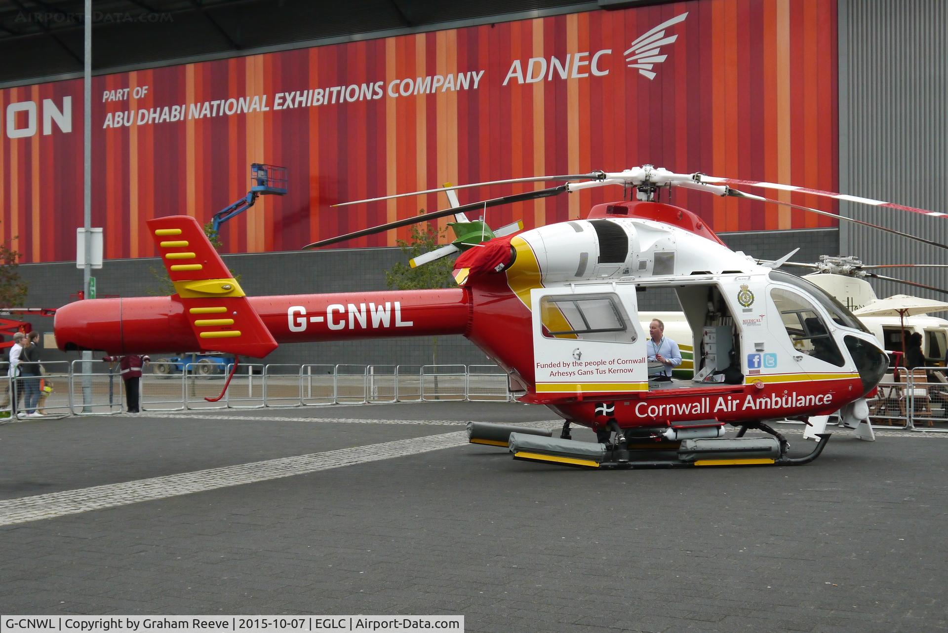G-CNWL, 2008 MD Helicopters MD-900 Explorer C/N 900-00124, Parked at Helitech 2015, Excel London.