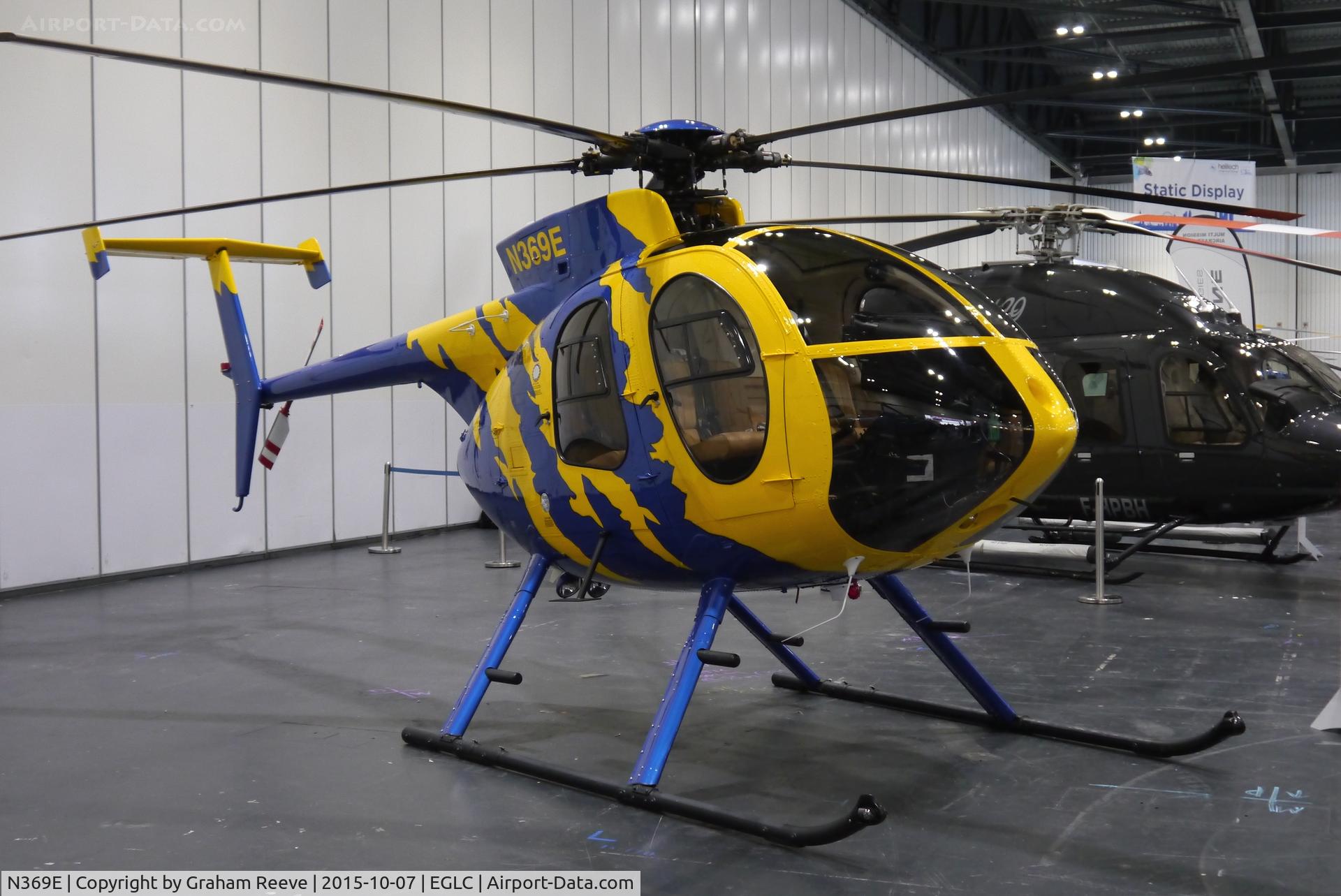 N369E, 1991 McDonnell Douglas MD-500E (369E) C/N 0474E, On display at Helitech 2015, Excel, London.