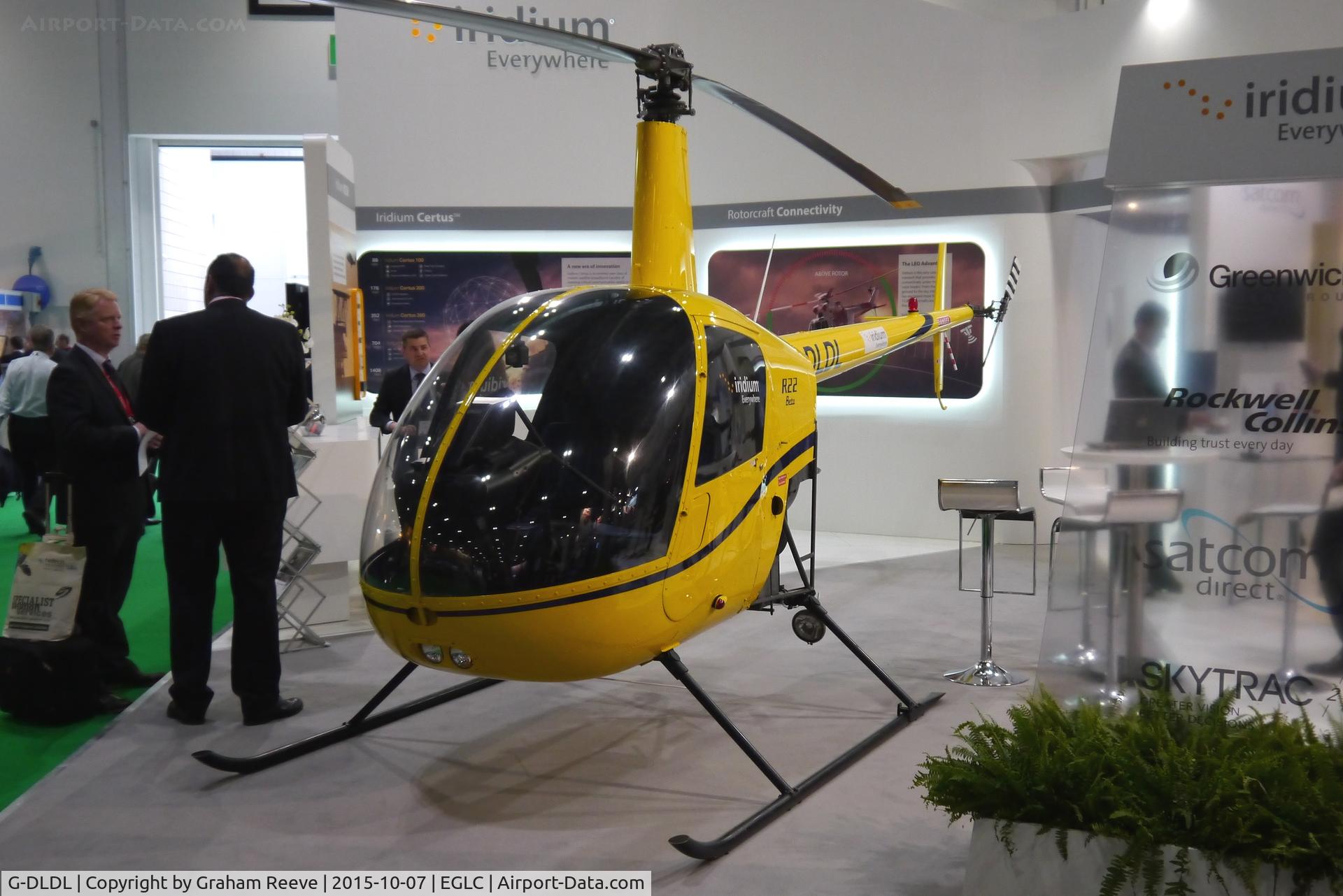 G-DLDL, 1991 Robinson R22 Beta II C/N 1971, On display at Helitech 2015, Excel, London.