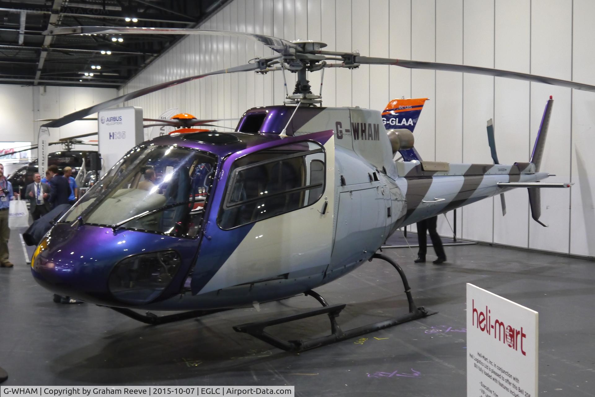 G-WHAM, 2001 Eurocopter AS-350B-3 Ecureuil Ecureuil C/N 3494, On display at Helitech 2015, Excel, London.