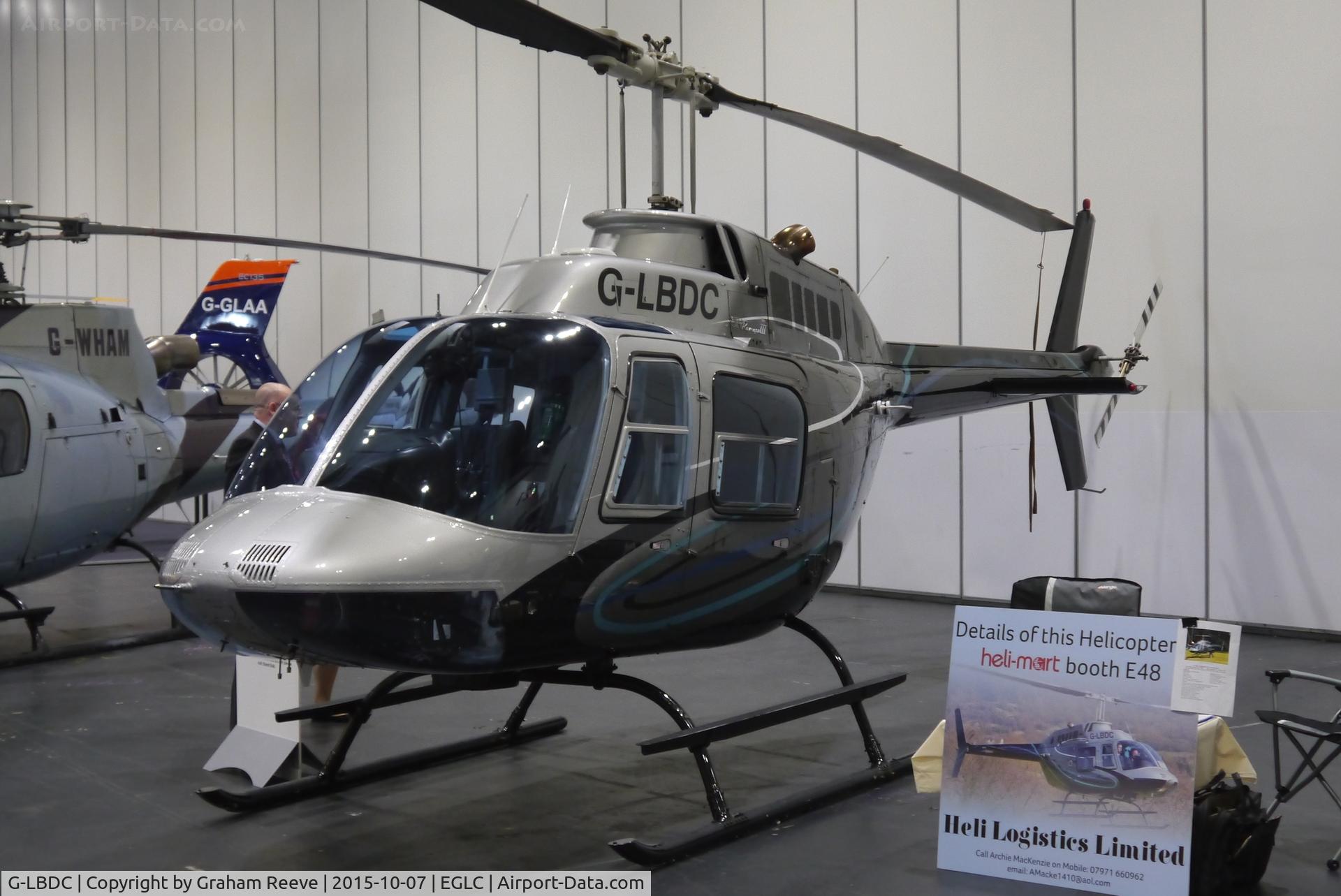 G-LBDC, 1984 Bell 206B JetRanger III C/N 3806, On display at Helitech 2015, Excel, London.