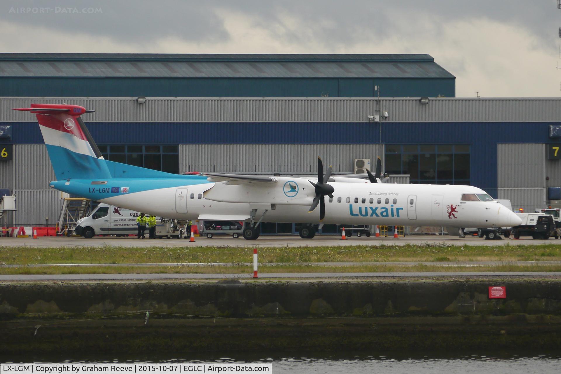 LX-LGM, 2012 De Havilland Canada DHC-8-402Q Dash 8 C/N 4425, Parked at London City Airport.