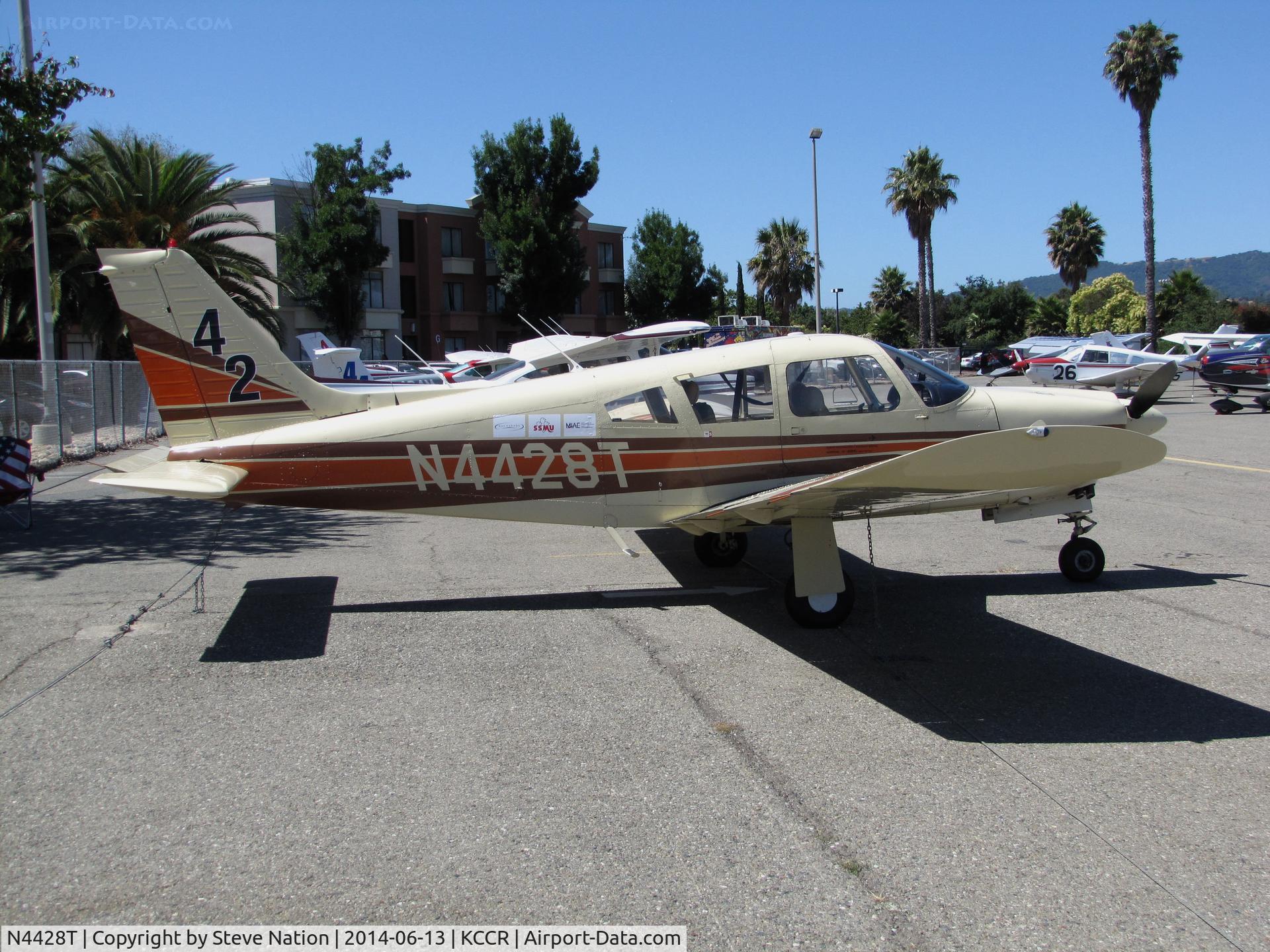 N4428T, 1972 Piper PA-28R-200 Cherokee Arrow C/N 28R-7235047, McGill University 1972 Piper PA-28R-200 Cherokee Arrow I took part in 2014 Air Race Classic as Race #42. Photo at Concord, CA prior to start of the cross country event. Pilots were Annie Wen, Sonya Vinderskov & Emily Fowler aka the 
