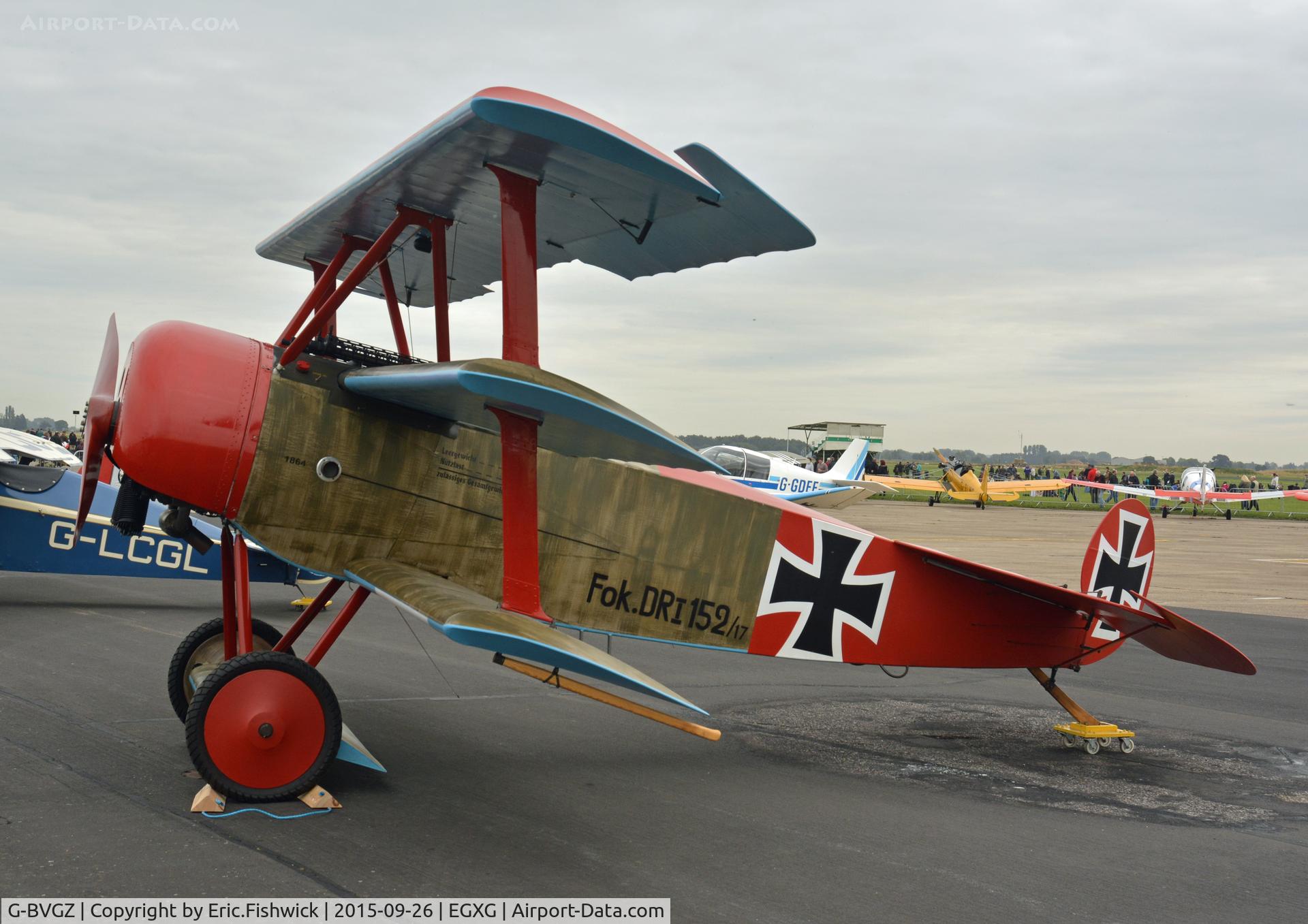 G-BVGZ, 1994 Fokker Dr.1 Triplane Replica C/N PFA 238-12654, 1. G-BVGZ at The Yorkshire Air Show, Church Fenton, Sept. 2015.