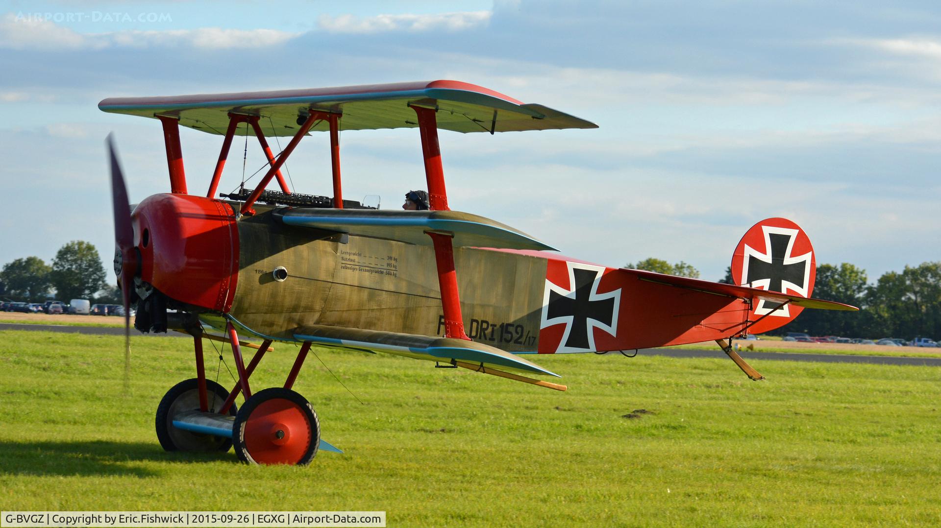 G-BVGZ, 1994 Fokker Dr.1 Triplane Replica C/N PFA 238-12654, 43. G-BVGZ departing The Yorkshire Air Show, Church Fenton, Sept. 2015.