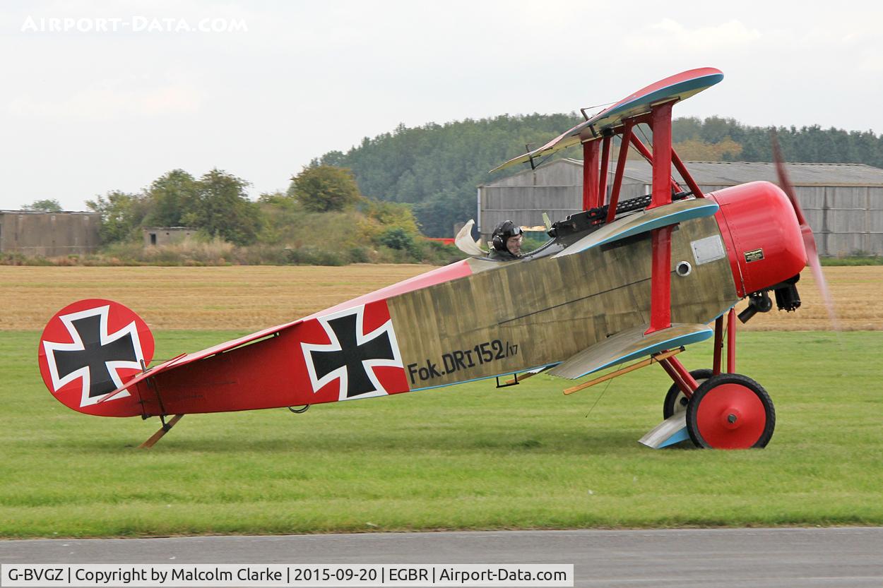 G-BVGZ, 1994 Fokker Dr.1 Triplane Replica C/N PFA 238-12654, Fokker Dr.1 Triplane Replica at The Real Aeroplane Company's Helicopter Fly-In, Breighton Airfield, September 20th 2015.