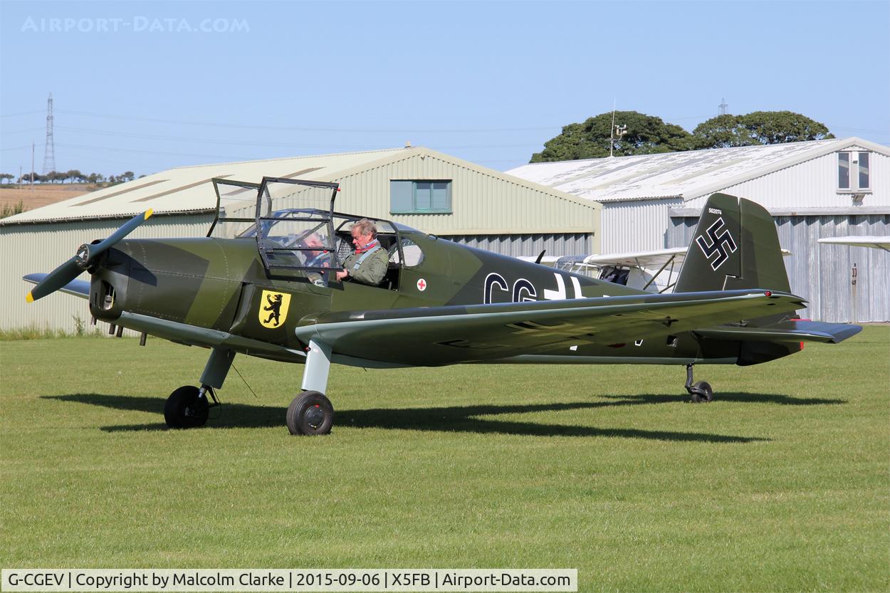 G-CGEV, 1970 Heliopolis Gomhouria Mk.6 (Bu-181) C/N 067, Bucker Bu-181D (Gomhouria 181 MK6) Bestmann at Fishburn Airfield, September 6th 2015.