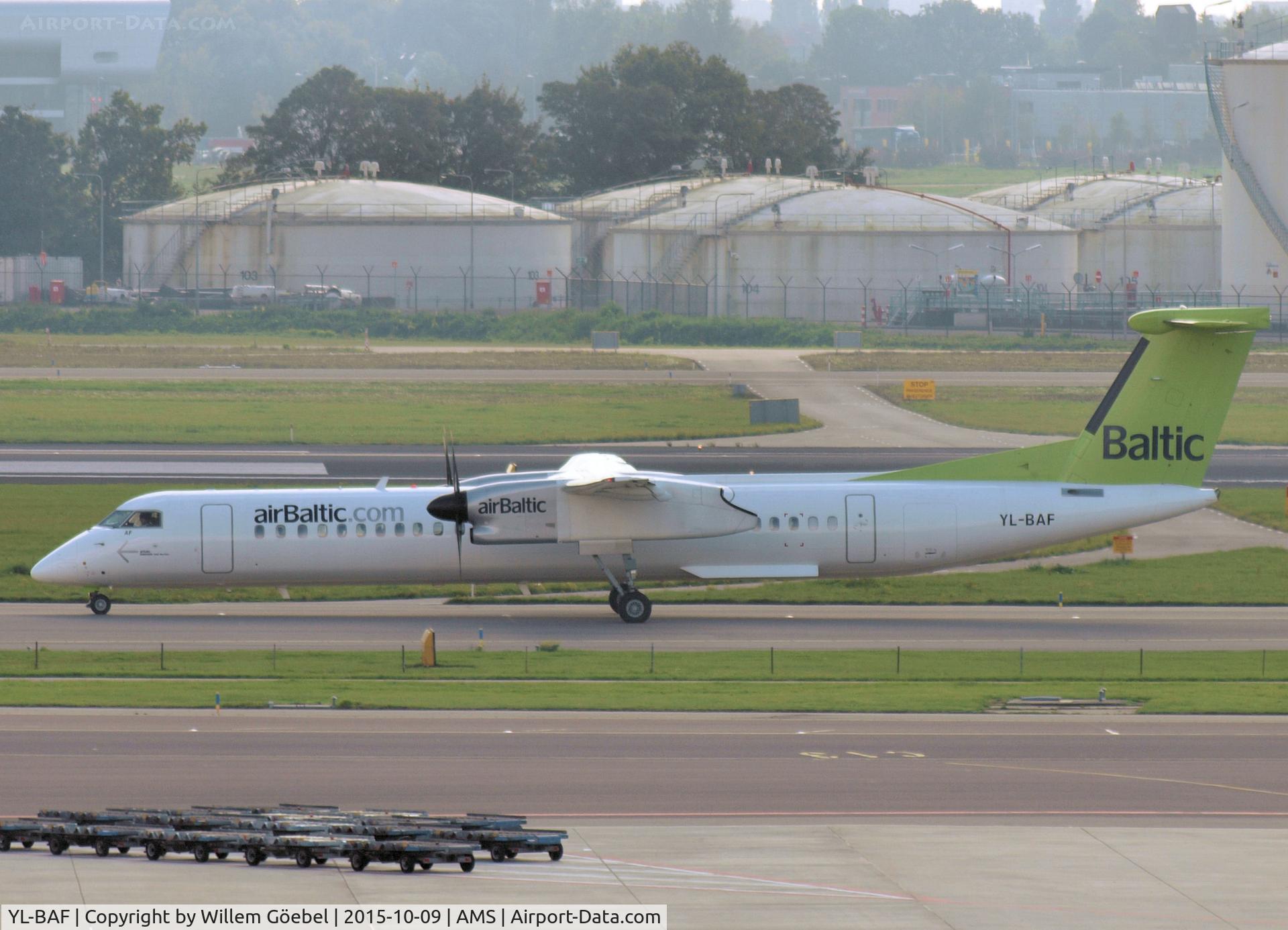 YL-BAF, 2009 De Havilland Canada DHC-8-402Q Dash 8 C/N 4293, Taxi to runway 24 of Schiphol Airport