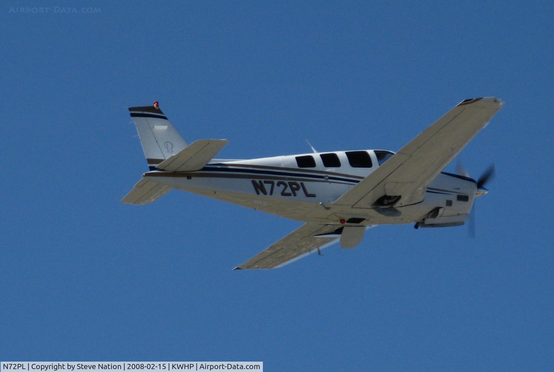 N72PL, Raytheon Aircraft Company G36 C/N E-3726, Locally-based Raytheon G36 retracting gear on climb out from Whiteman Airport, Pacoima, CA
