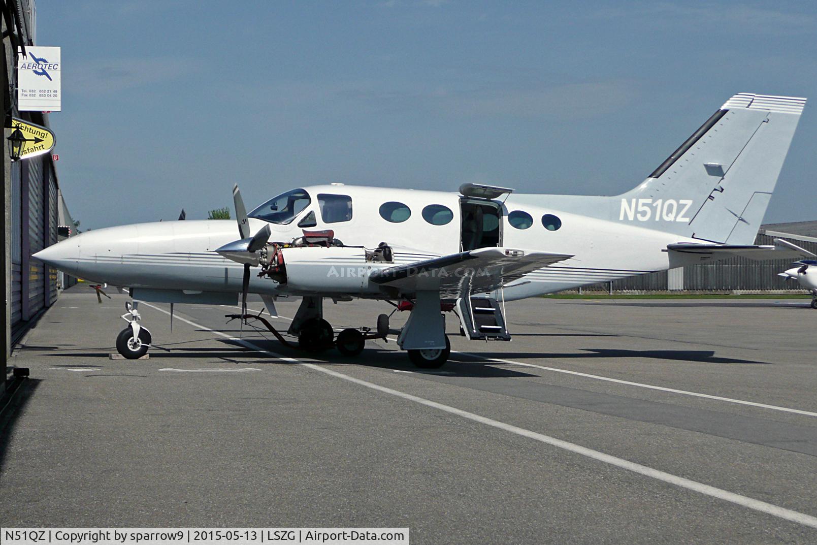 N51QZ, 1981 Cessna 421C Golden Eagle C/N 421C1237, Engine maintenance. Was still showing the former registration HB-LQZ on the reg.-plate in october 2014