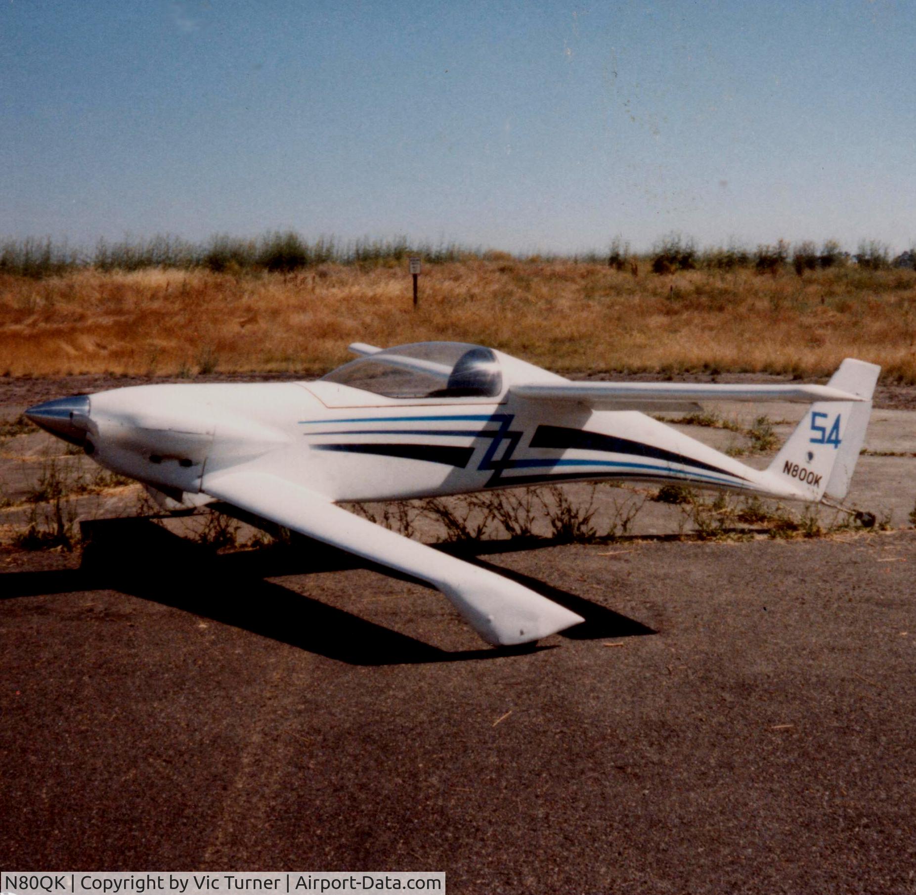 N80QK, 1980 QAC Quickie C/N 181, N80QK was originally built by Vic Turner at Mojave, and used to compete in the CAFE 400 in the mid '80s, winning first place single seat experimental and the Chevron Award for Fuel Efficiency in 1985.