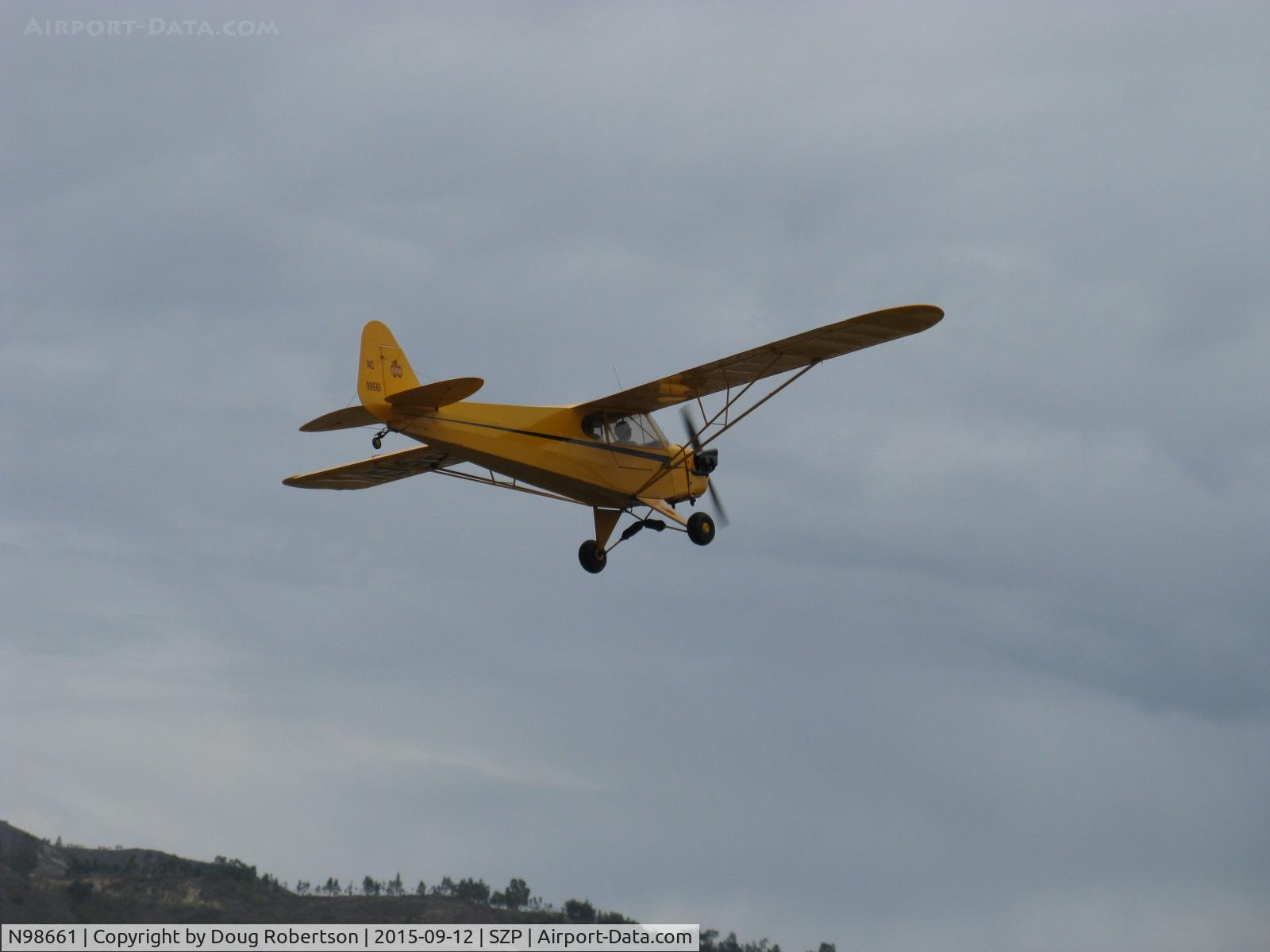 N98661, 1946 Piper J3C-65 Cub Cub C/N 18890, 1946 Piper J3C-65 CUB, Continental A&C75 75 Hp upgrade, takeoff climb Rwy 22