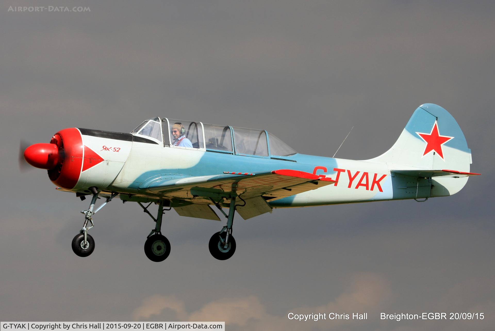G-TYAK, 1989 Bacau Yak-52 C/N 899907, at Breighton's Heli Fly-in, 2015