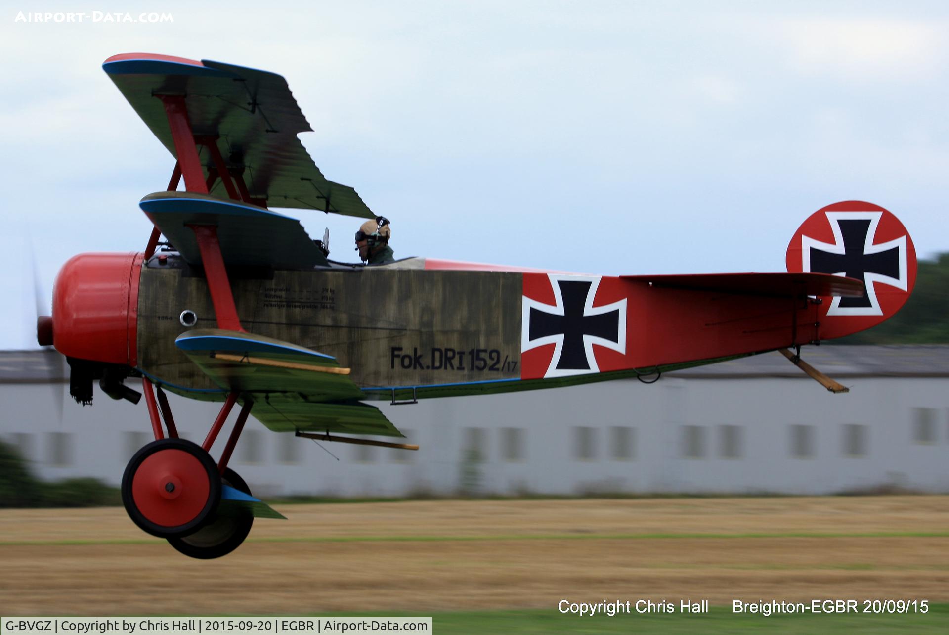 G-BVGZ, 1994 Fokker Dr.1 Triplane Replica C/N PFA 238-12654, at Breighton's Heli Fly-in, 2015