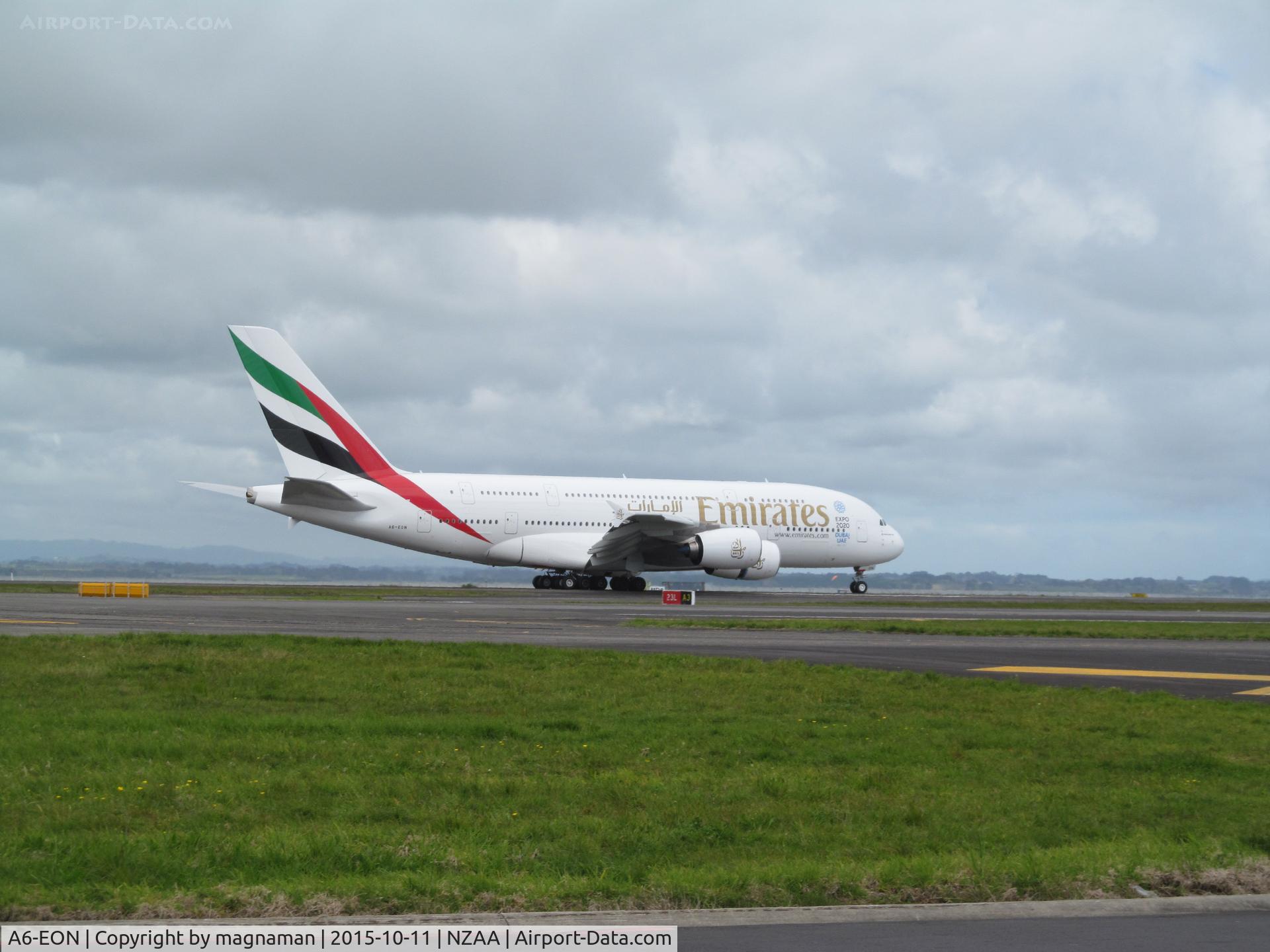 A6-EON, 2015 Airbus A380-861 C/N 188, rolling out - or is that in or even on? (it is landing)