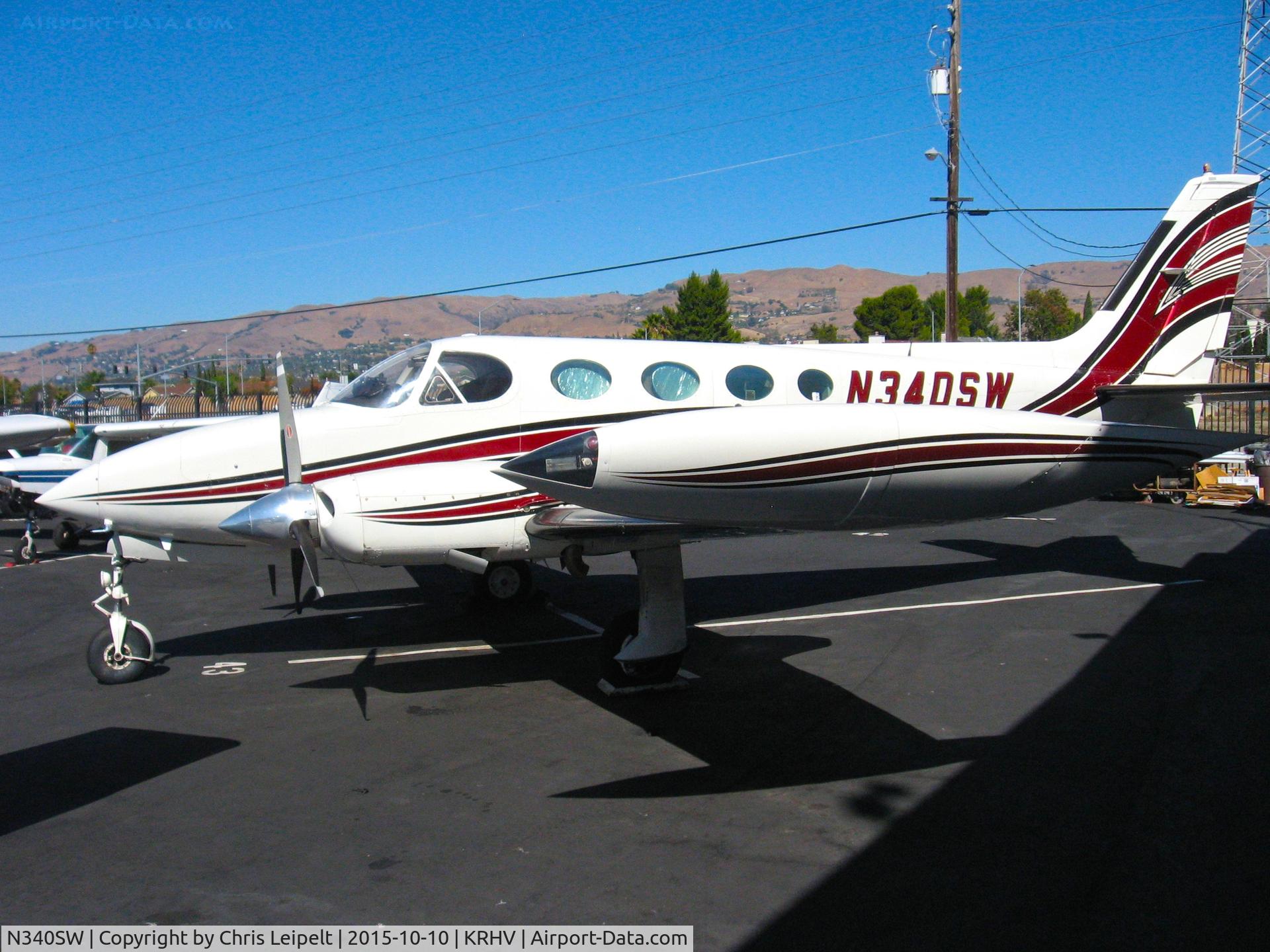 N340SW, 1978 Cessna 340A C/N 340A0531, Levin Aviation Corp (Los Gatos, CA) 1978 Cessna 340A visiting for maintenance at Reid Hillview Airport, San Jose, CA. It is based out of nearby San Jose International Airport.