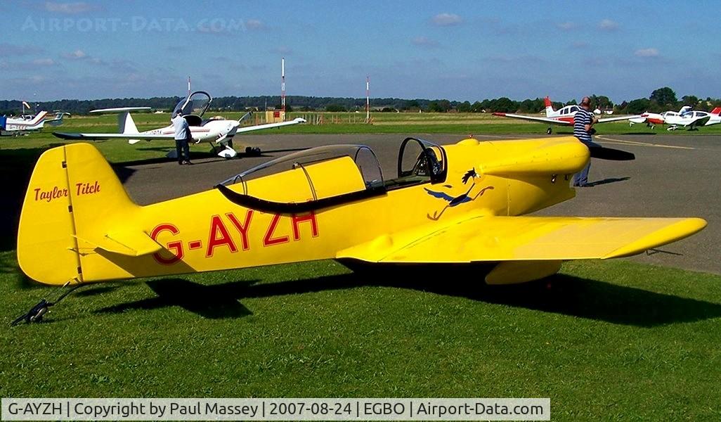 G-AYZH, 2007 Taylor JT-2 Titch C/N PFA 060-1316, Based when aircraft was photographed.