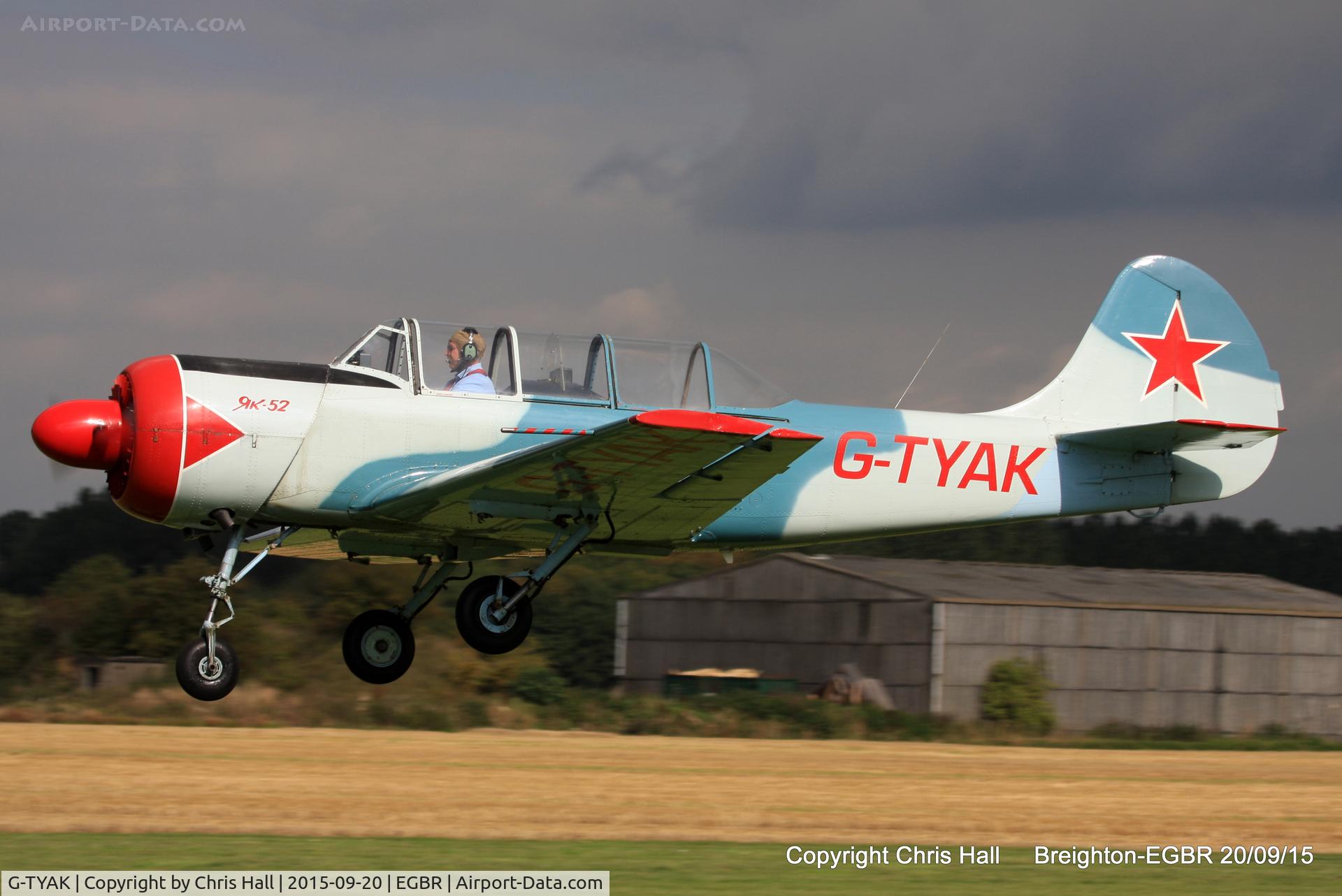 G-TYAK, 1989 Bacau Yak-52 C/N 899907, at Breighton's Heli Fly-in, 2015