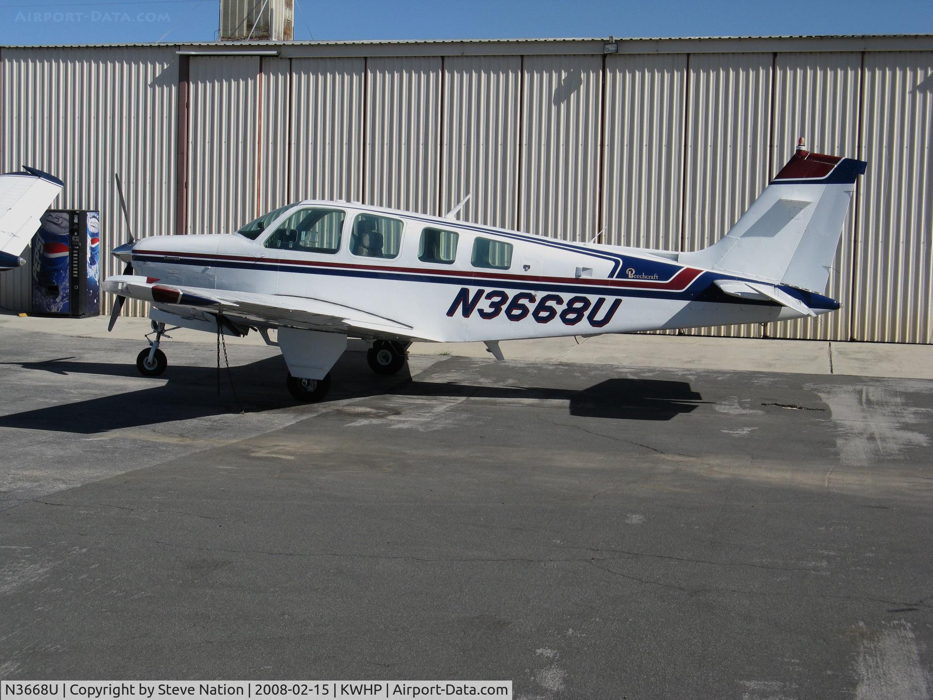 N3668U, 1980 Beech A36 Bonanza 36 C/N E-1701, Locally-owned 1980 Beech A36 Bonanza @ Whiteman Airport, Pacoima, CA