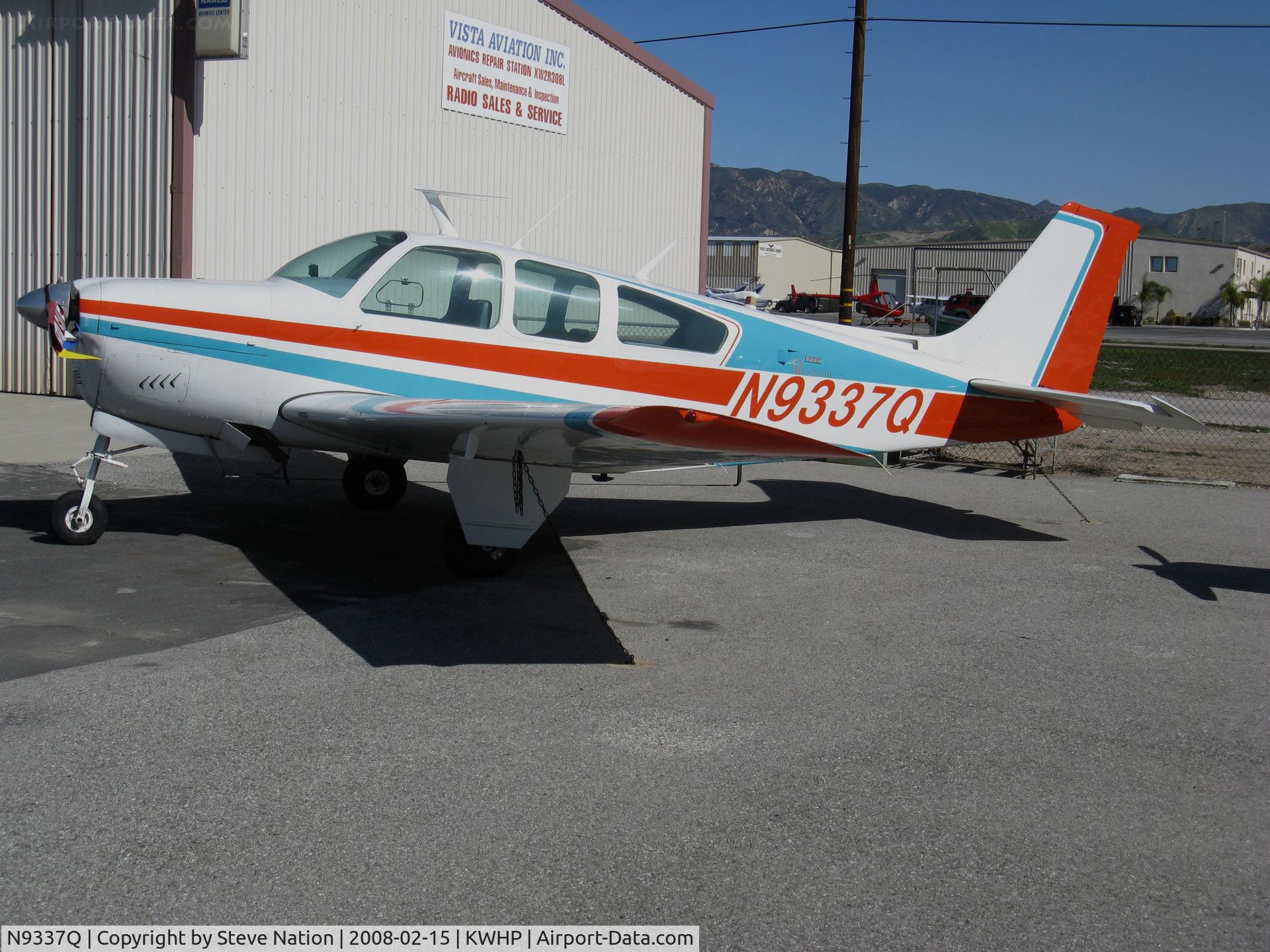 N9337Q, 1971 Beech G33 C/N CD-1267, Locally-based 1971 G33 Bonanza @ Whiteman Airport, Pacoima, CA parked on a definite slope!