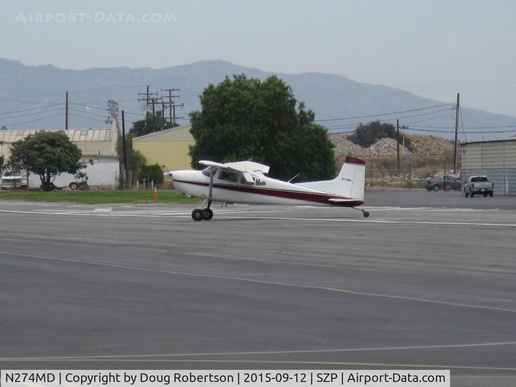 N274MD, 1975 Cessna 180J Skywagon C/N 18052591, 1975 Cessna 180J SKYWAGON, Continental O-470-S 230 Hp, taxi off the active after really short STOL landing Rwy 22. Impressive flying!