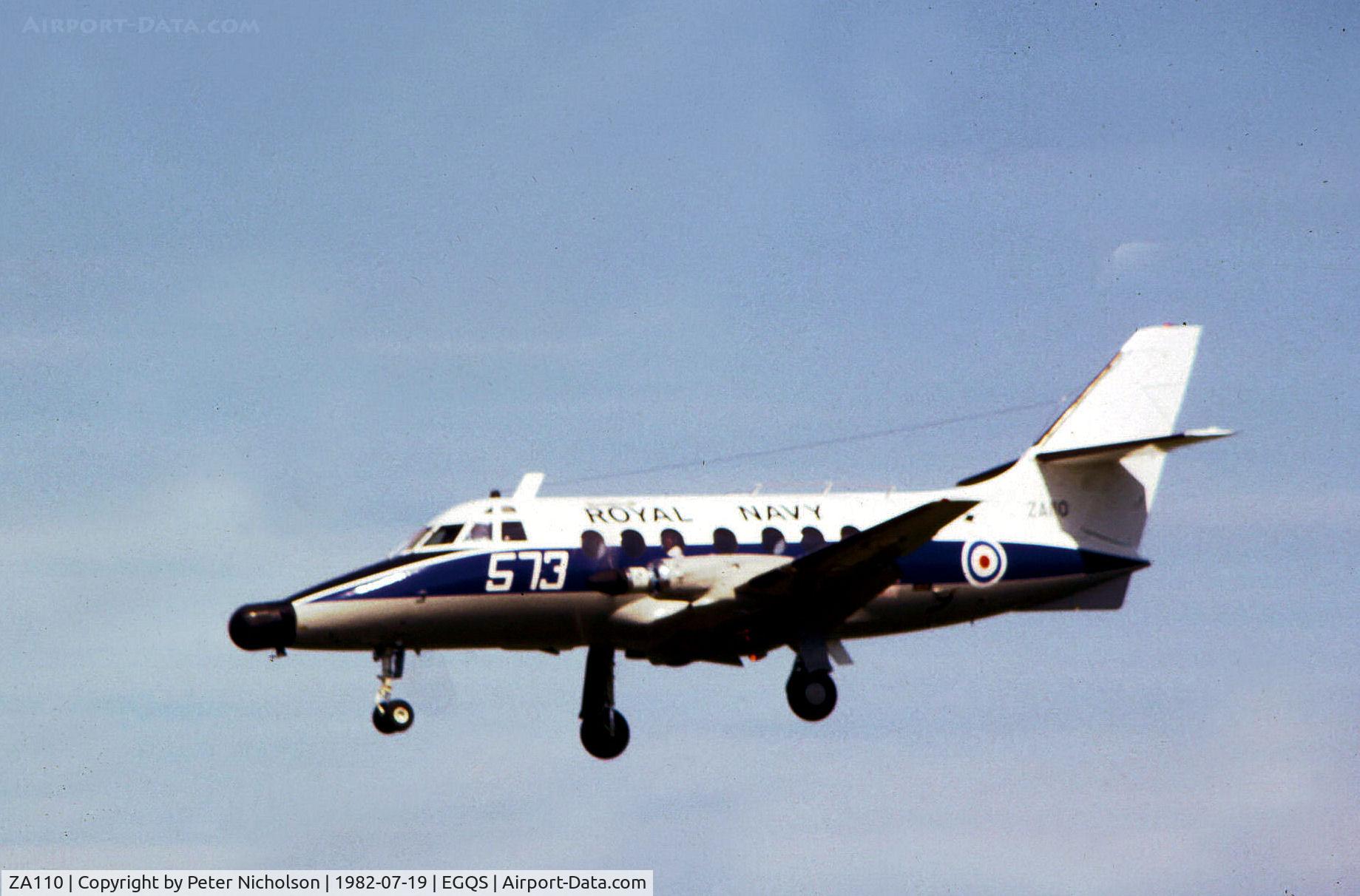 ZA110, 1971 Scottish Aviation HP-137 Jetstream T.2 C/N 248, Jetstream T.2 of 750 Squadron based at RNAS Culdrose on final approach to Runway 23 at RAF Lossiemouth in the Summer of 1982