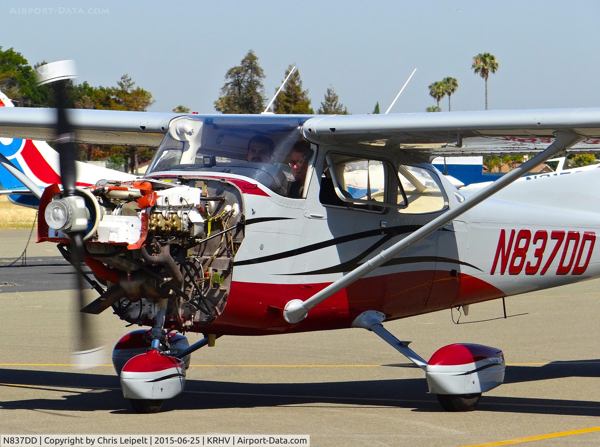 N837DD, 1977 Cessna R172K Hawk XP C/N R1722743, Locally-based 1977 Cessna R172K taxing around to test the engine (with engine cowlings removed) at Reid Hilview Airport, San Jose, CA.