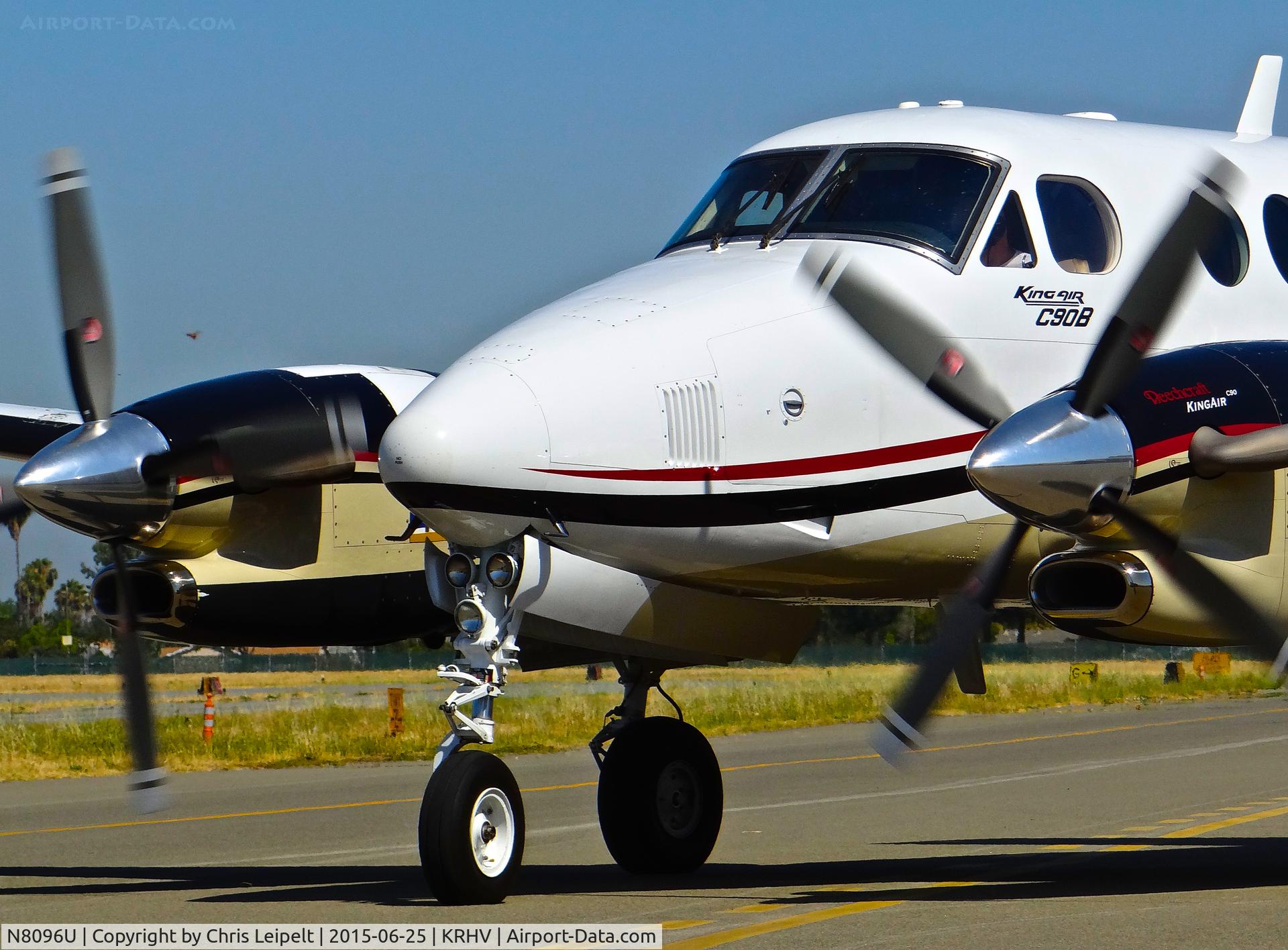 N8096U, 1993 Beech C90A King Air C/N LJ-1326, Locally-based 1993 Beechcraft King Air C90A taxing out for departure at Reid Hilview Airport, San Jose, CA.