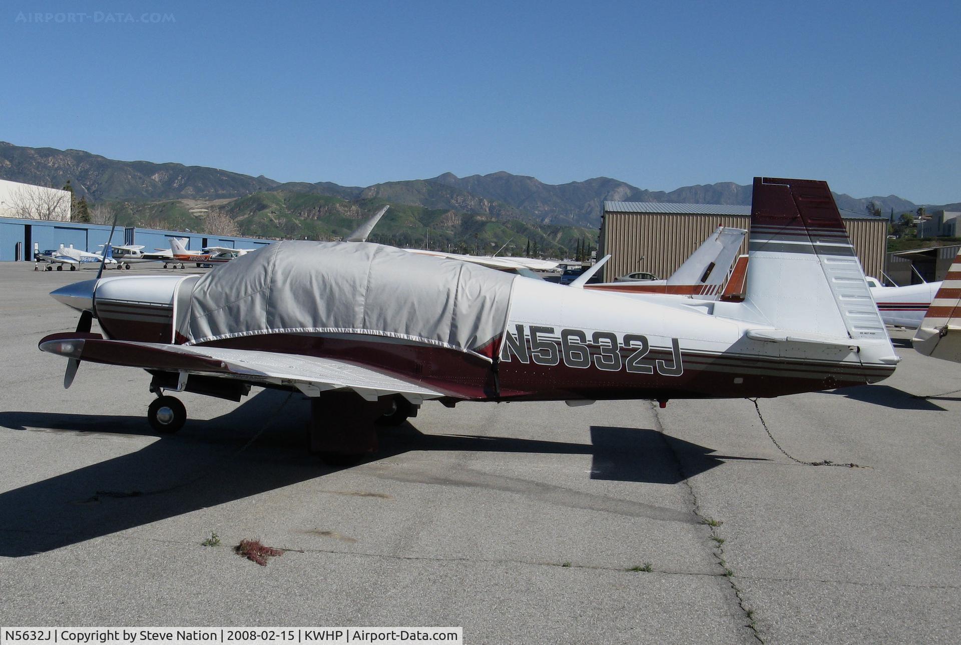 N5632J, 1983 Mooney M20J 201 C/N 24-1369, Locally-based 1983 Mooney M20J 201 with cockpit cover @ Whiteman Airport, Pacoima, CA (now registered to owner in Norfolk, VA)