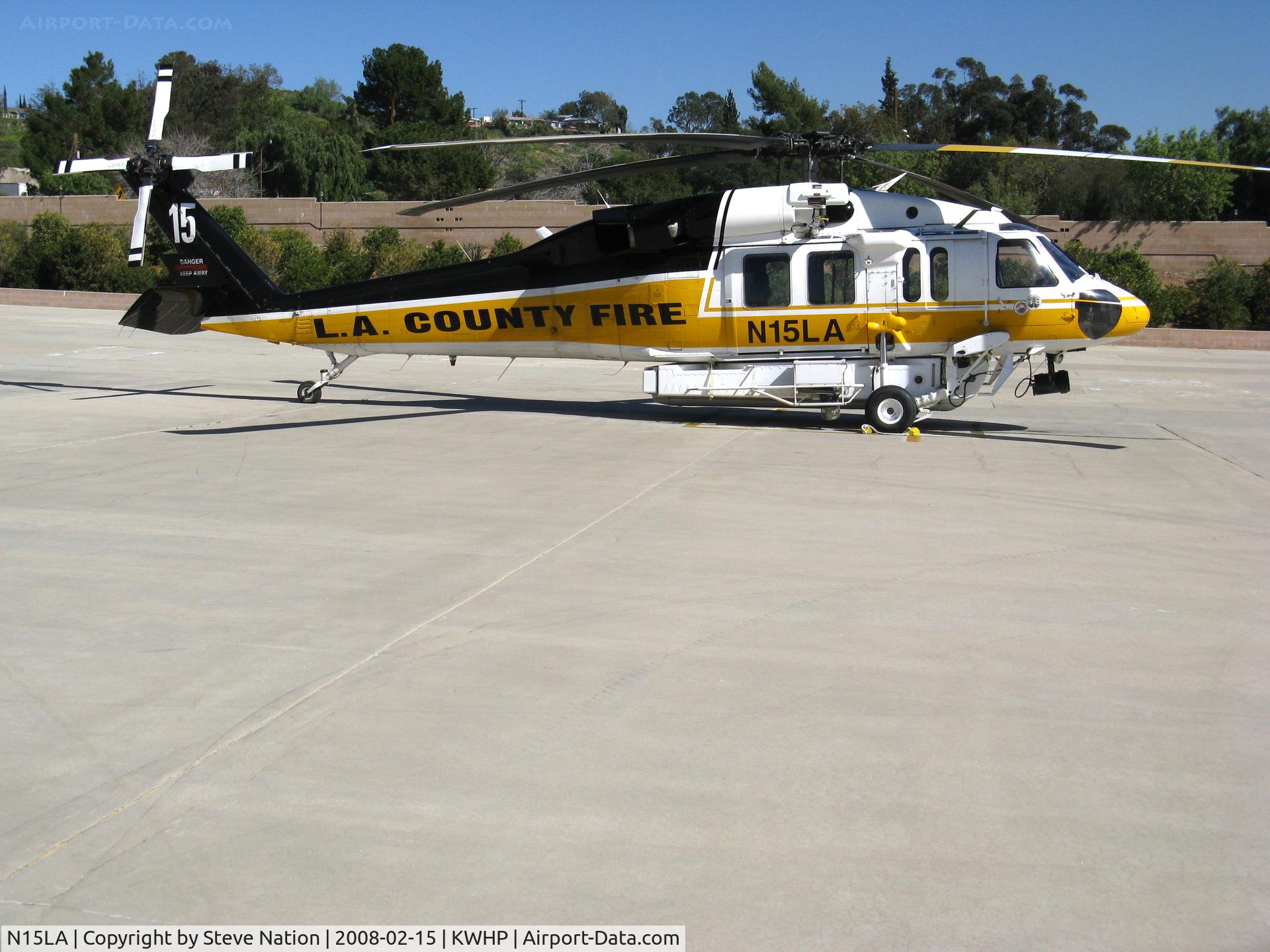 N15LA, 2004 Sikorsky S-70A Firehawk C/N 702846, Los Angeles County Fire 2004 Sikorsky S-70A Firehawk Helitanker #15 on ramp @ Whiteman Airport, Pacoima, CA home base