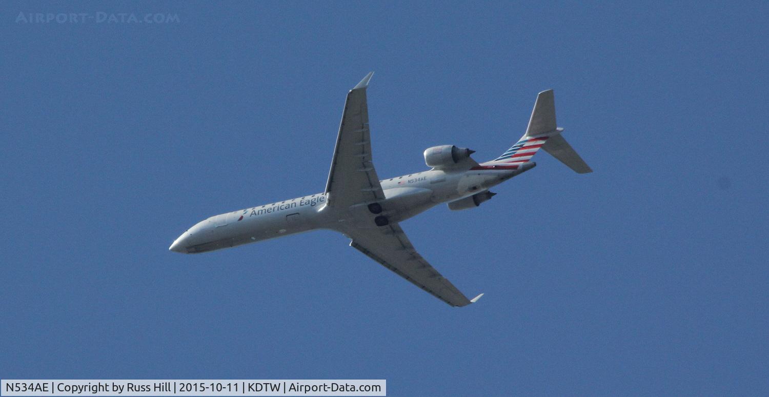 N534AE, 2010 Bombardier CRJ-702 (CL-600-2C10) Regional Jet C/N 10312, On approach to DTW, approx. 15 miles out.
