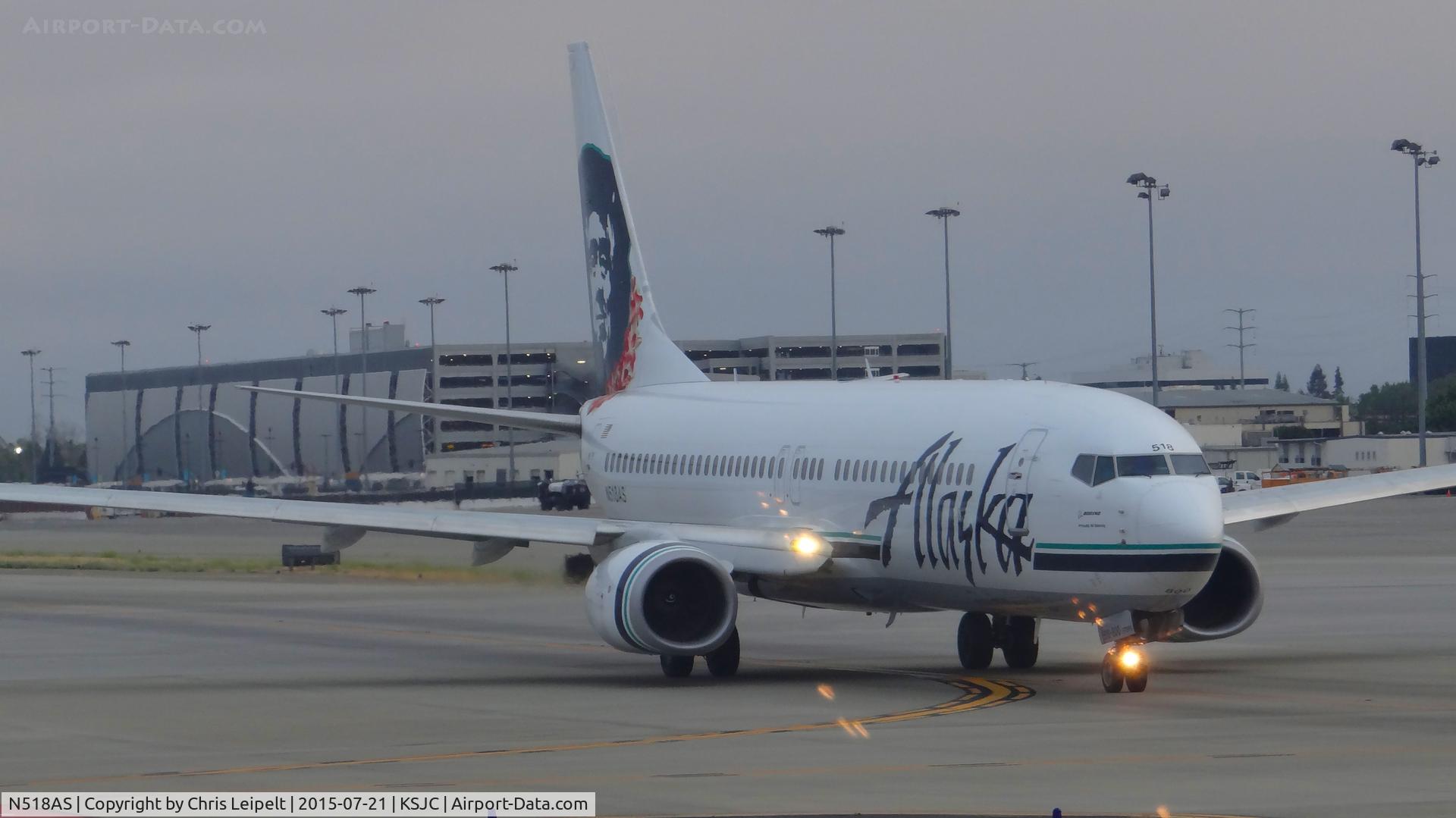 N518AS, 2008 Boeing 737-890 C/N 35693, Alaska Airlines 2008 Boeing 737-900 holding short of 30R for an early morning departure at San Jose International Airport, San Jose, CA.