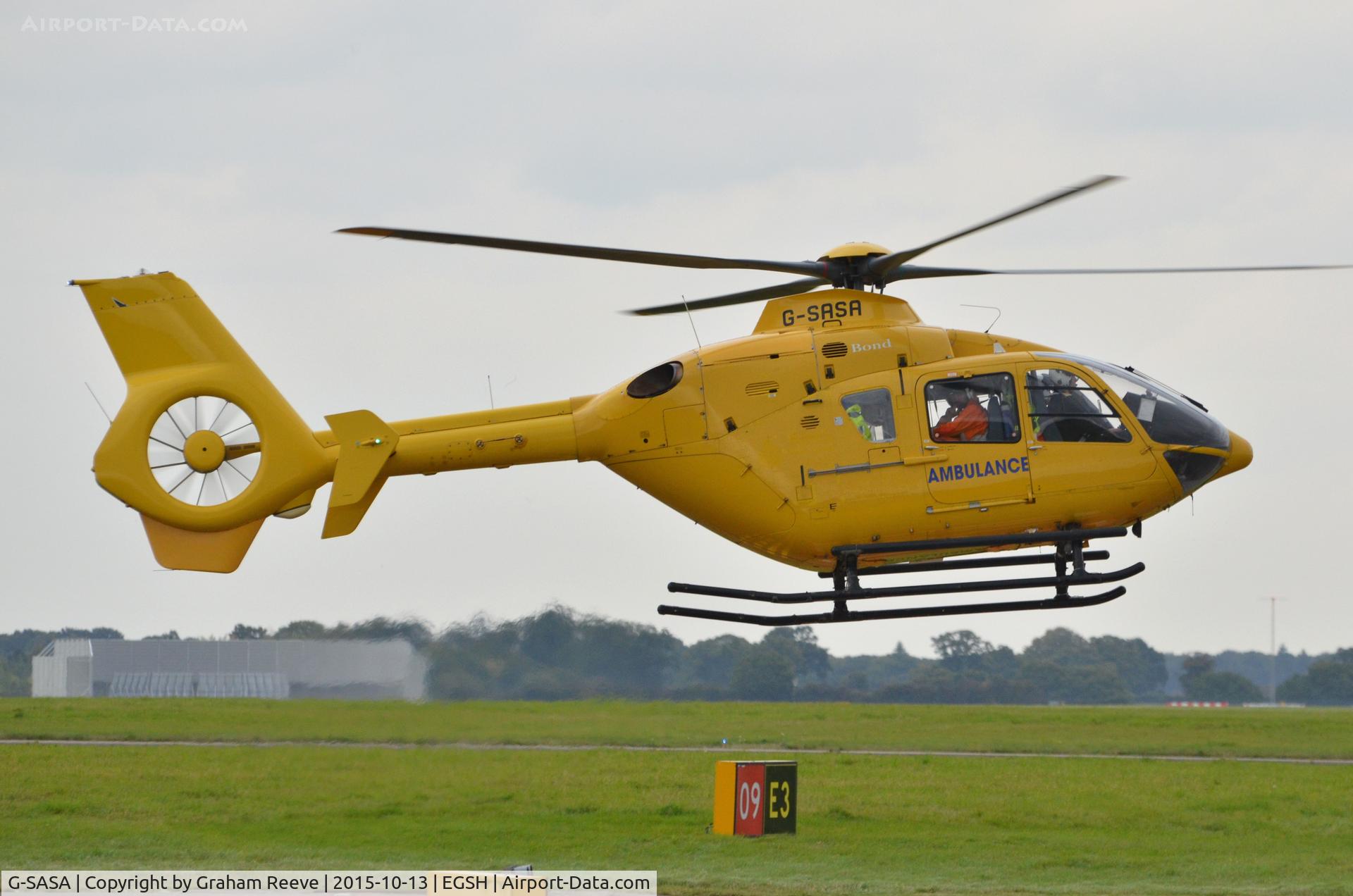 G-SASA, 2000 Eurocopter EC-135T-2 C/N 0147, About to land at Norwich.