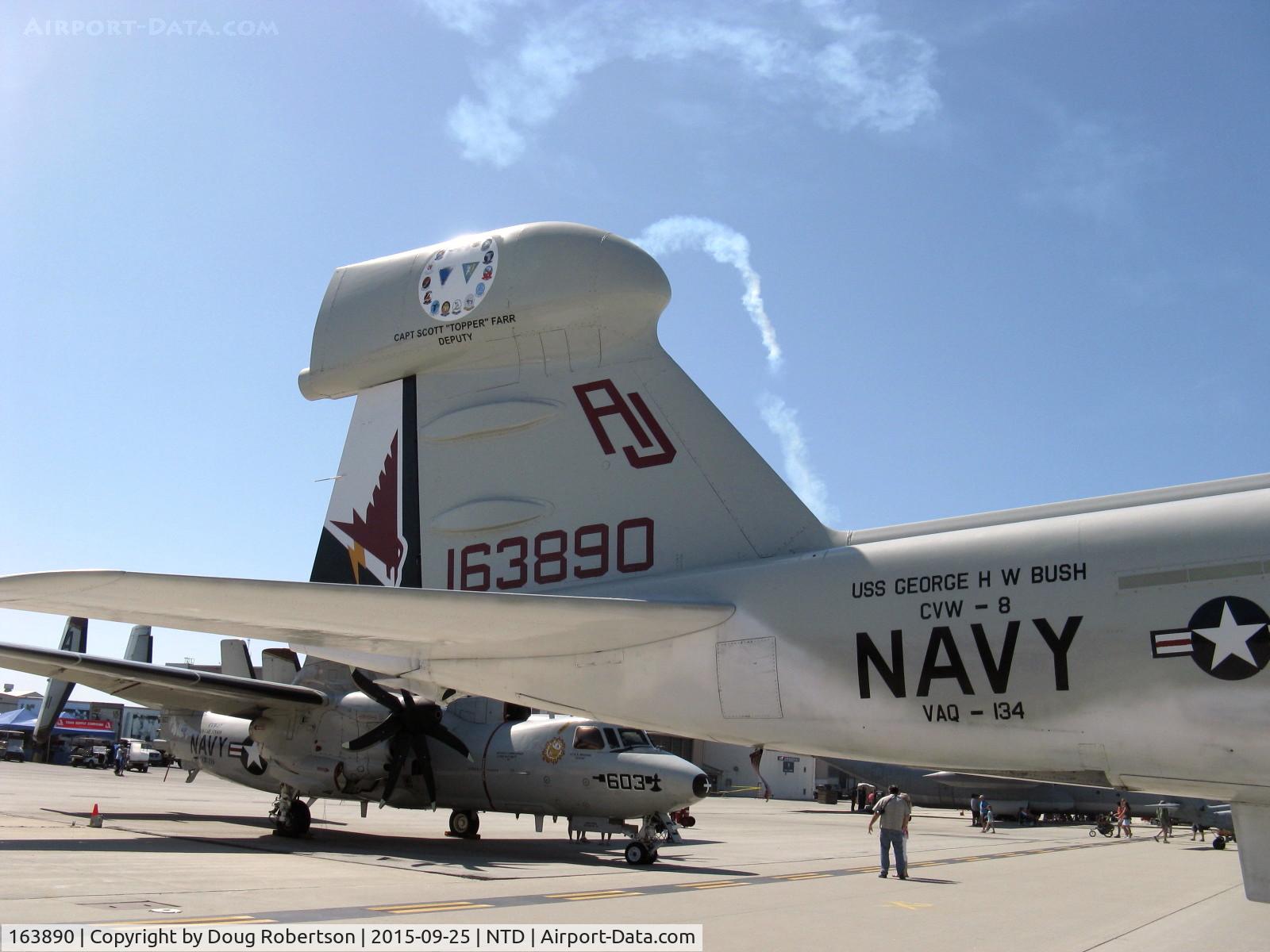 163890, Grumman EA-6B Prowler C/N P-165, Grumman EA-6B PROWLER, two P&W J52-P-408A Turbojets 11,200 lb st each, retired from VAQ-134 GARUDAS of NAS Whidbey Island. Note RED BuNo-Retired from service aircraft