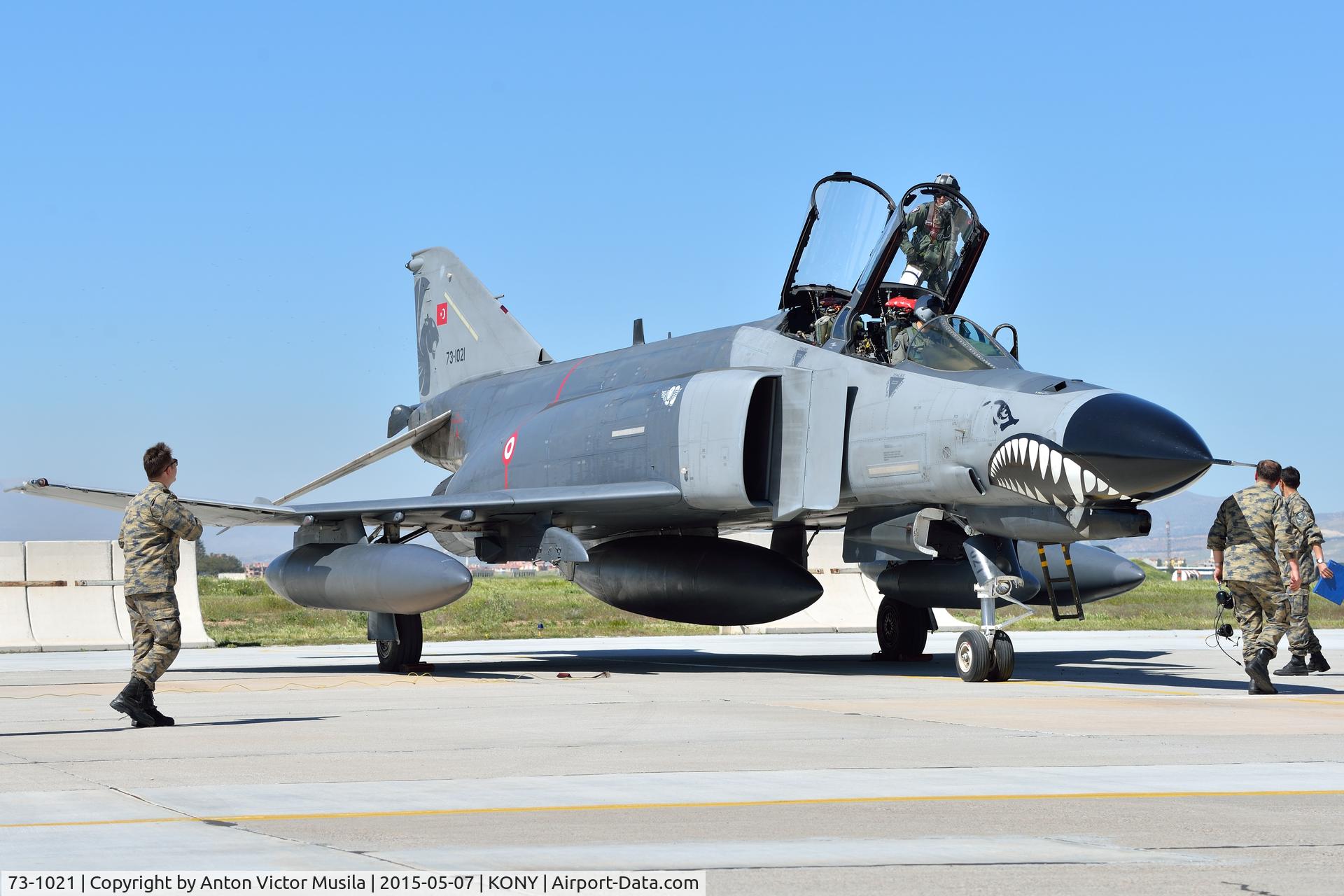 73-1021, 1973 McDonnell Douglas F-4E Terminator 2020 C/N 4558, Turkish Air Force Phantom seen just after arrival at Konya Airport Turkey as visitor during the NTM 2015.