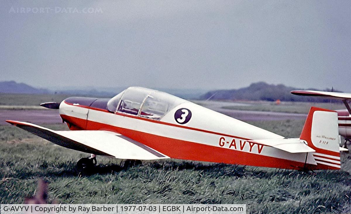 G-AVYV, 1964 Jodel (Wassmer) D-120 Paris-Nice C/N 252, Wassmer Jodel D.120 Paris-Nice [252] Sywell~G 03/07/1977. From a slide.
