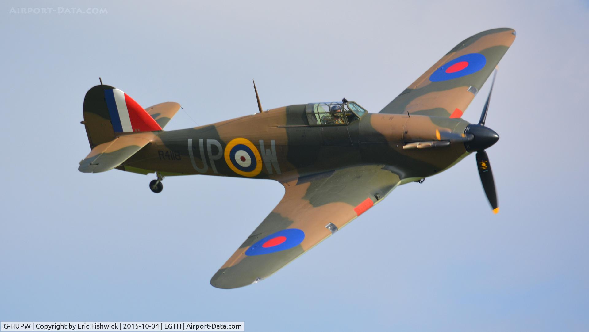 G-HUPW, 1940 Hawker Hurricane I C/N G592301, 43. R4118 at The Shuttleworth 'Uncovered' Airshow (Finale,) Oct. 2015.