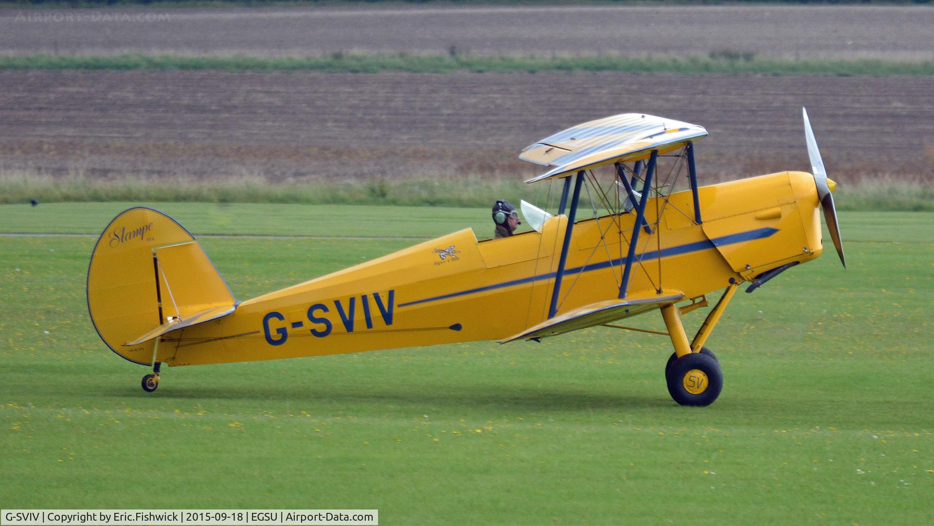 G-SVIV, 1948 Stampe-Vertongen SV-4C C/N 475, x. G-SVIV on the eve of The Battle of Britain (75th.) Anniversary Air Show, Sept. 2015.