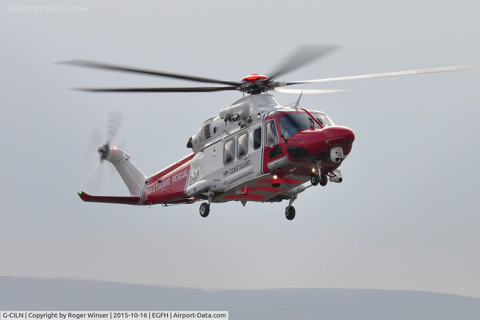 G-CILN, 2014 AgustaWestland AW-139 C/N 31586, Visiting HM Coastguard rescue helicopter (Rescue 187) droping into the airport to take on fuel.