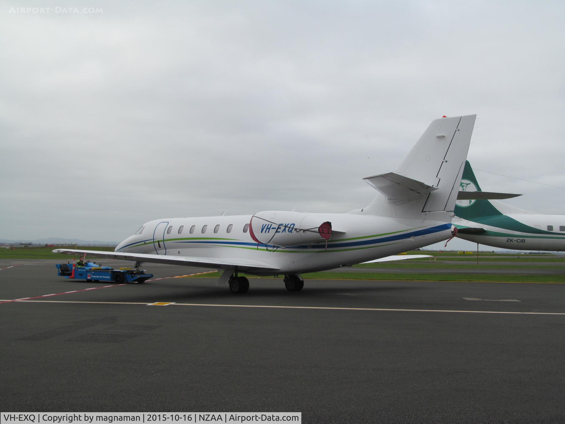 VH-EXQ, 2007 Cessna 680 Citation Sovereign C/N 680-0129, pushed back onto stand ready for departure
