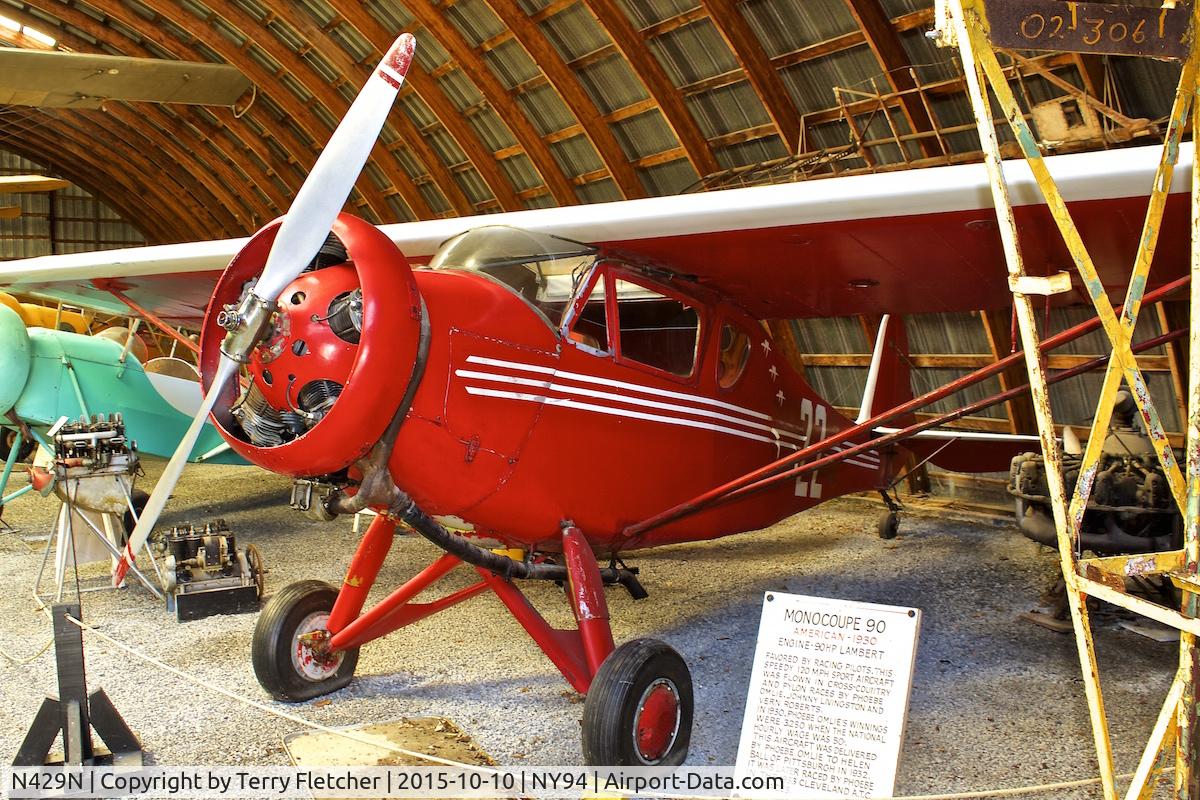 N429N, 1932 Monocoupe 90 C/N 618, Displayed at Old Rhinebeck Aerodrome in New York State