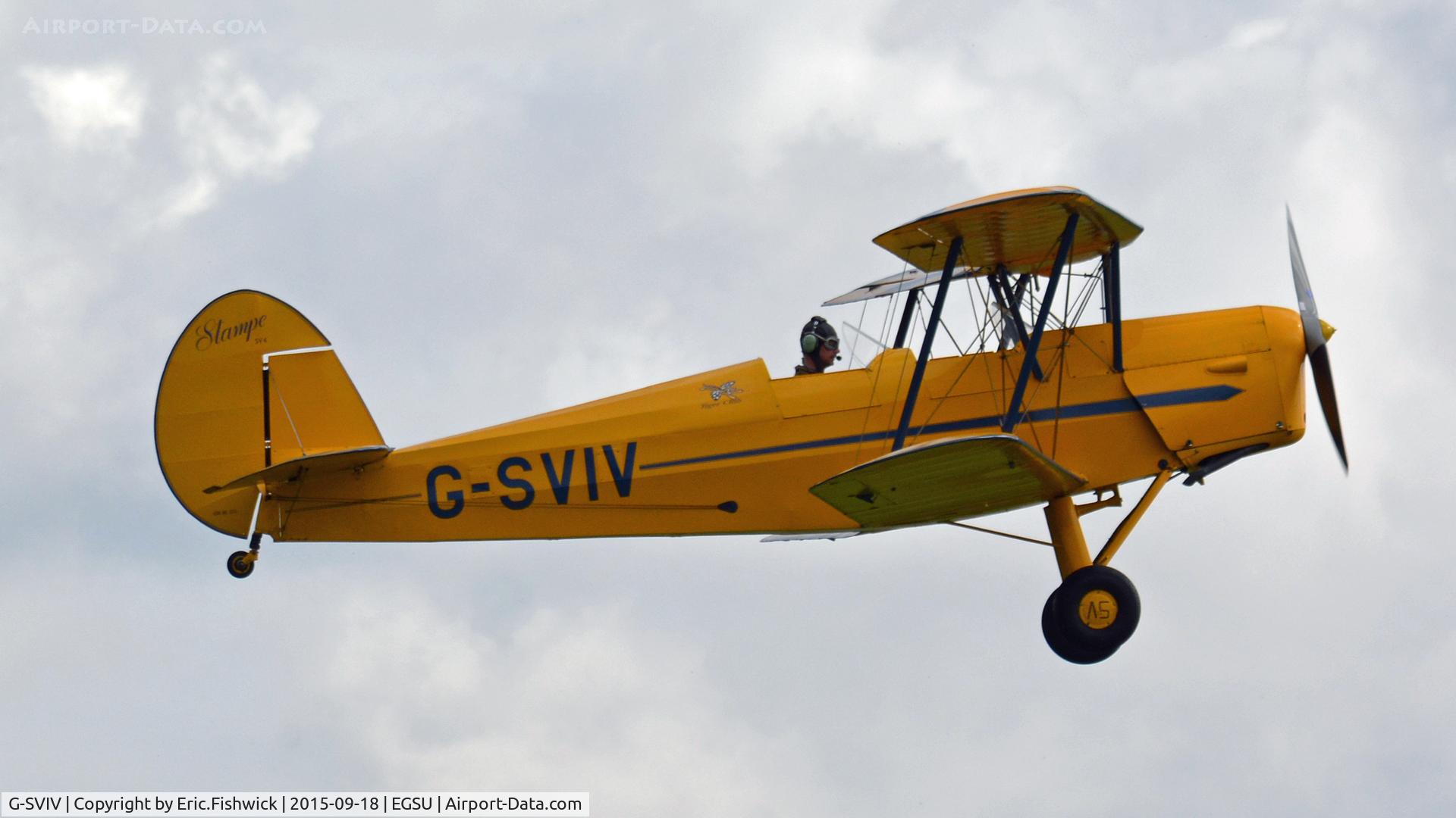 G-SVIV, 1948 Stampe-Vertongen SV-4C C/N 475, 42. G-SVIV on the eve of The Battle of Britain (75th.) Anniversary Air Show, Sept. 2015.
